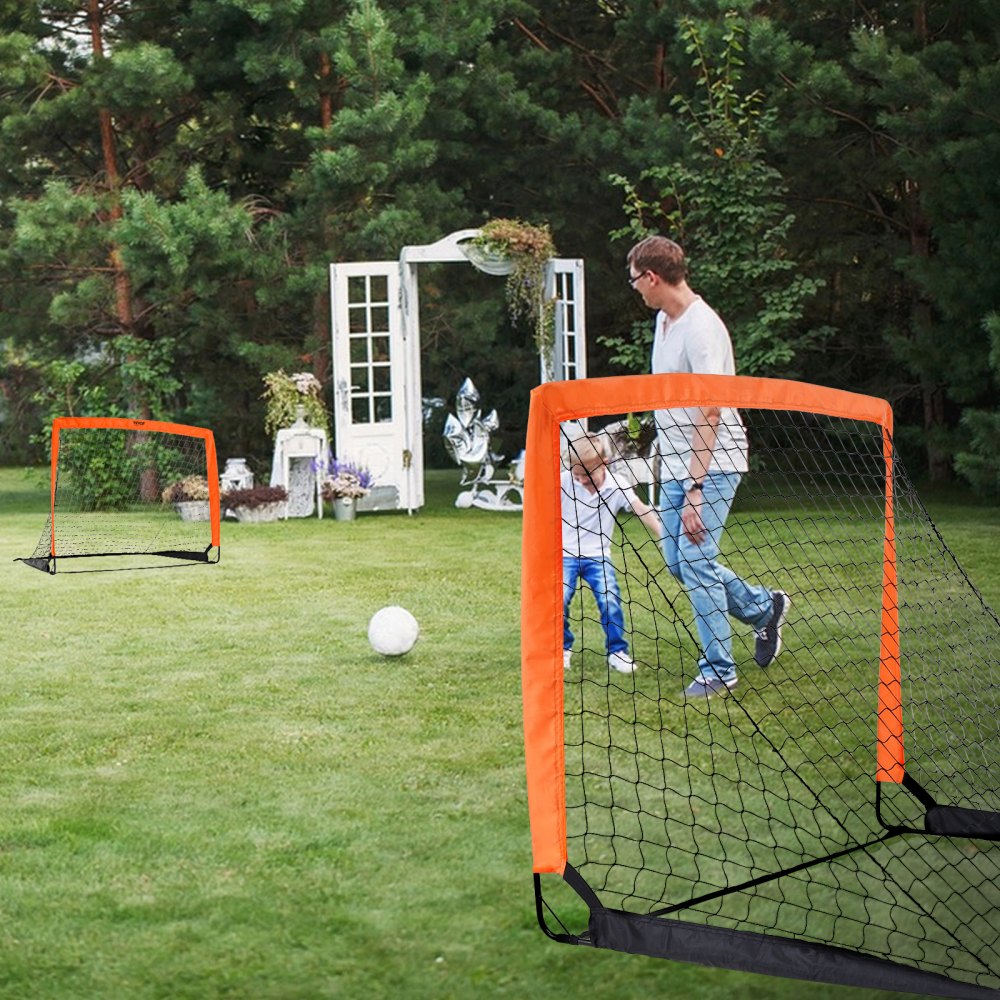 VEVOR Portable Soccer Goal, 4x3 ft Kids Backyard Soccer Net, Foldable Pop Up Practice Soccer Net, Mini Youth Training Soccer Goal Set, All-Weather Indoor Outdoor Soccer Goals with Carry Bag, 2 Pack 