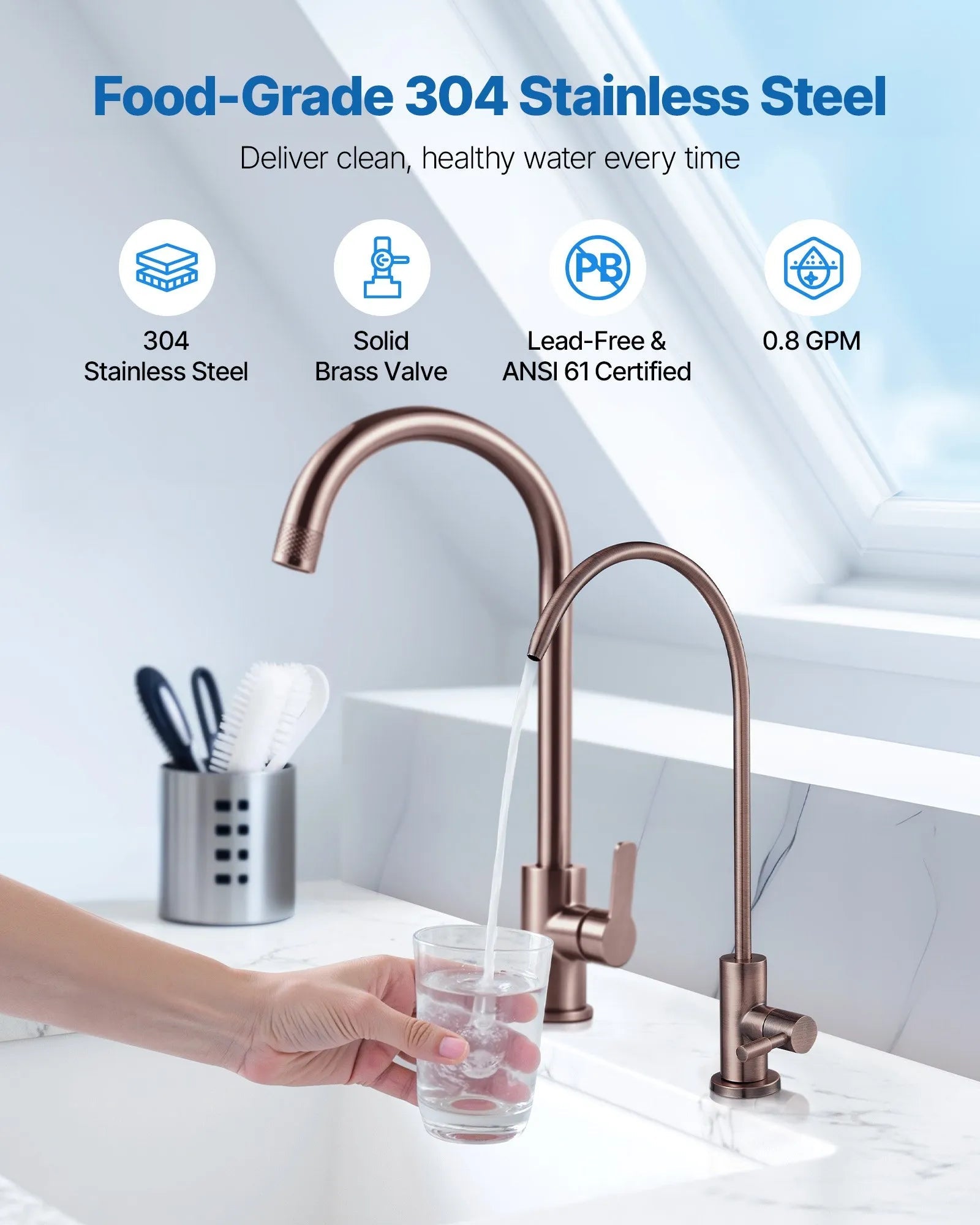 VEVOR Ro Water Faucet, Lead-Free Stainless Steel Faucet, Drinking Water Faucets with Solid Brass Valve, Anti-Rust & Durability Drinking Water Faucets For Kitchen, Bar Counter, Cafe, Antique Bronze 