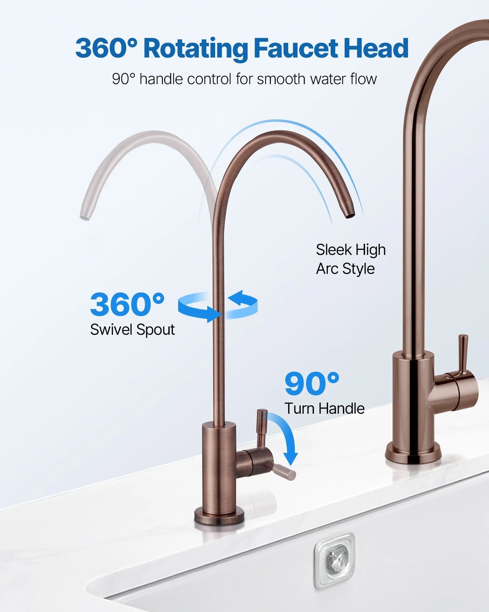 VEVOR Ro Water Faucet, Lead-Free Stainless Steel Faucet, Drinking Water Faucets with Solid Brass Valve, Anti-Rust & Durability Drinking Water Faucets For Kitchen, Bar Counter, Cafe, Antique Bronze 