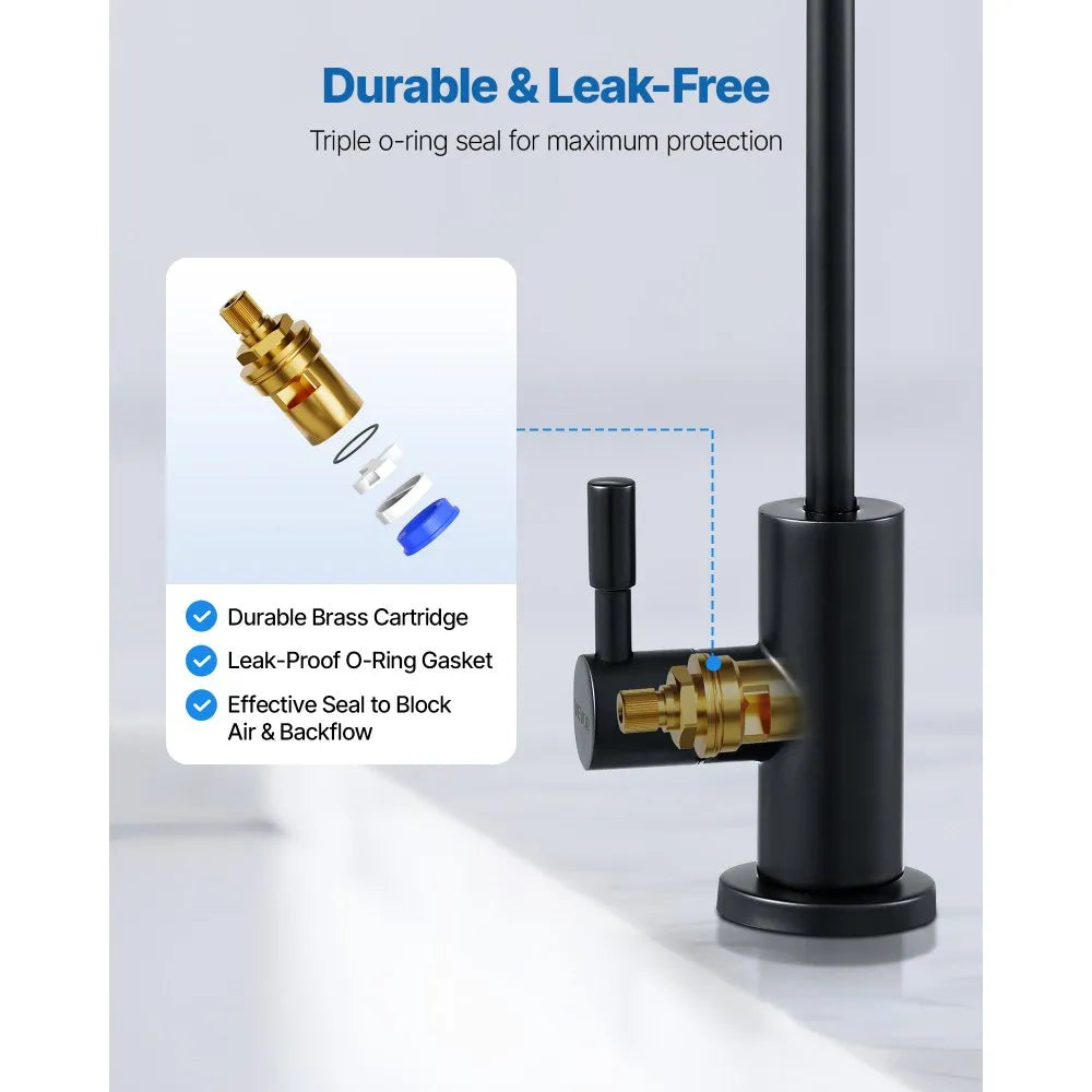 VEVOR Stainless Steel Faucet, Lead-Free Water Purifier Faucets, Reverse Osmosis Faucet with Solid Brass Valve, High Arch Drinking Water Faucets For Kitchen Sink, Bar Counter, Cafe Shop, Matte Black 