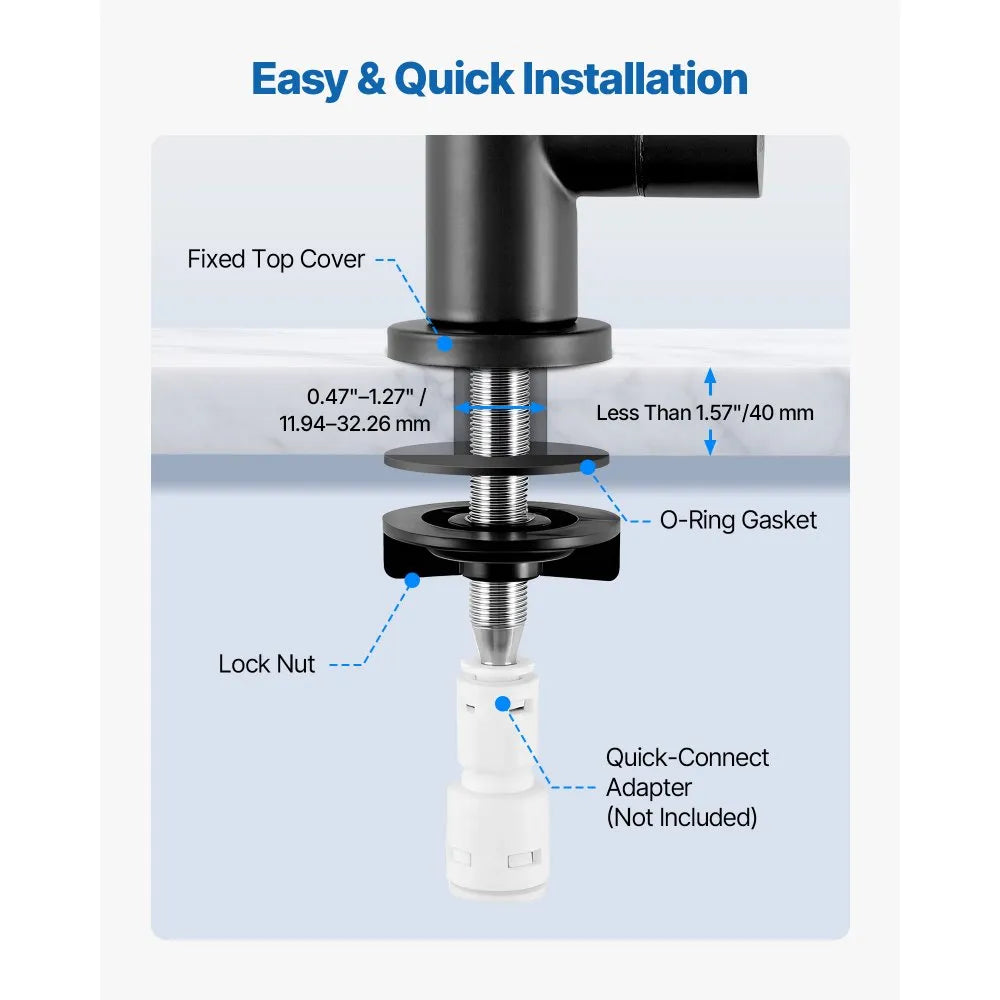 VEVOR Stainless Steel Faucet, Lead-Free Water Purifier Faucets, Reverse Osmosis Faucet with Solid Brass Valve, High Arch Drinking Water Faucets For Kitchen Sink, Bar Counter, Cafe Shop, Matte Black 