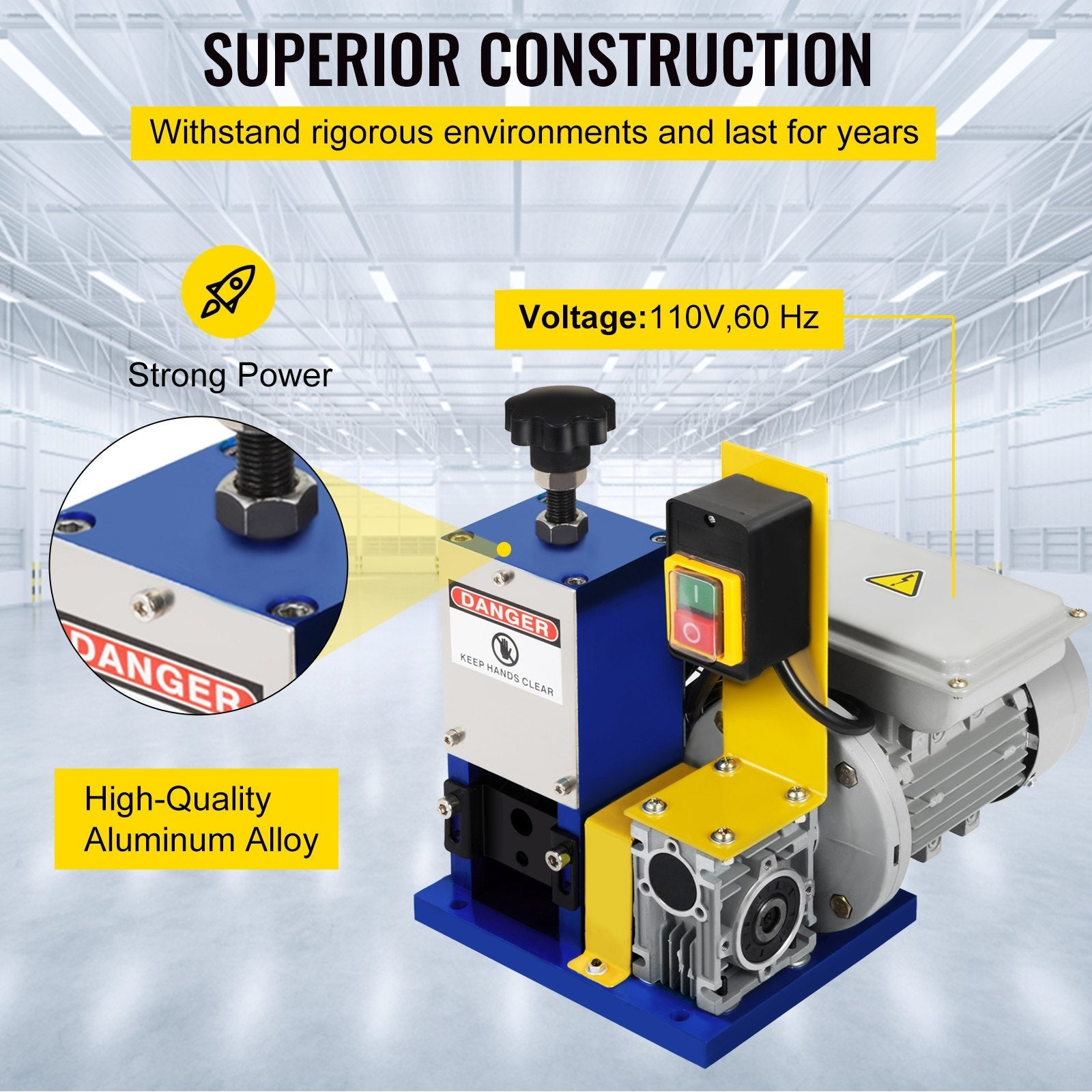 VEVOR Cable Wire Stripping Machine 1.5-25mm Dark Blue Wire Stripping Machine 1 Channels Tool Manual Hand Cranked Industrial Wire Stripping Recycle +Cutter Blade (Dark Blue/Cutter Blade) 
