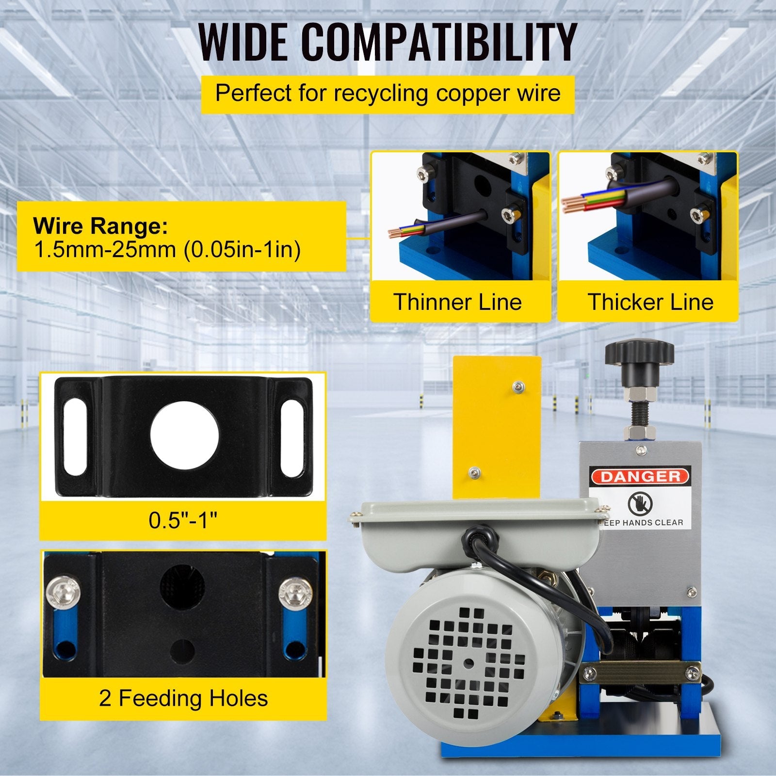 VEVOR Cable Wire Stripping Machine 1.5-25mm Dark Blue Wire Stripping Machine 1 Channels Tool Manual Hand Cranked Industrial Wire Stripping Recycle +Cutter Blade (Dark Blue/Cutter Blade) 