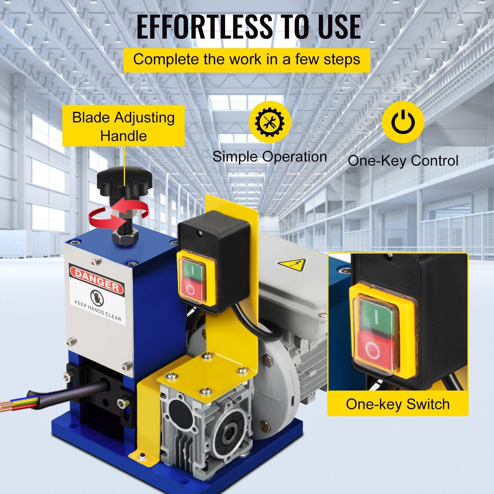 VEVOR Cable Wire Stripping Machine 1.5-25mm Dark Blue Wire Stripping Machine 1 Channels Tool Manual Hand Cranked Industrial Wire Stripping Recycle +Cutter Blade (Dark Blue/Cutter Blade) 