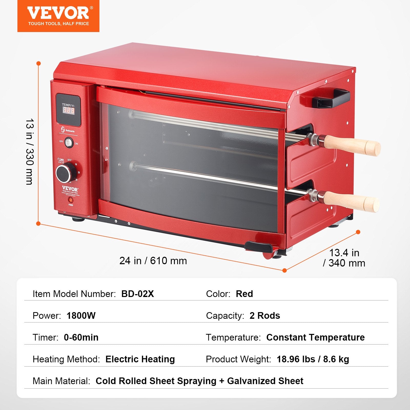 VEVOR Stainless Steel Shawarma Grill Machine Electric Gyro Rotisserie Machine 