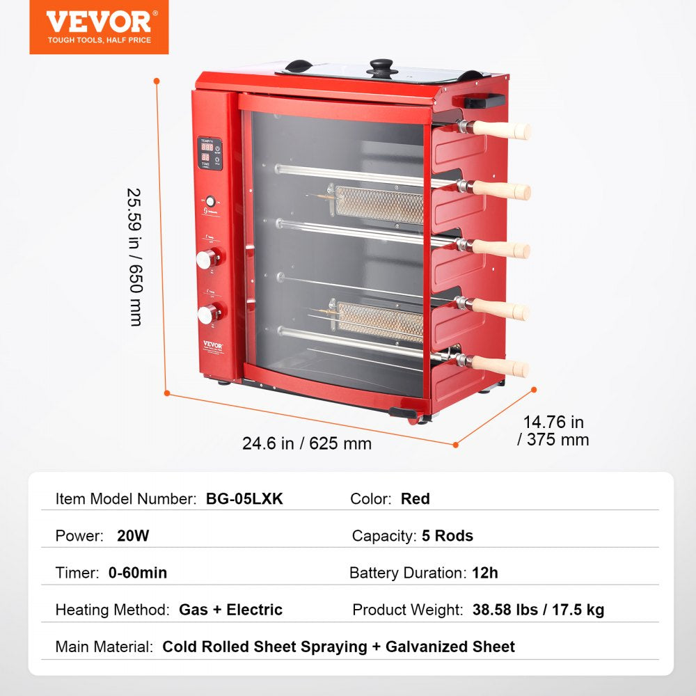 VEVOR Stainless Steel Shawarma Grill Machine Electric/Gas Gyro Rotisserie Doner 