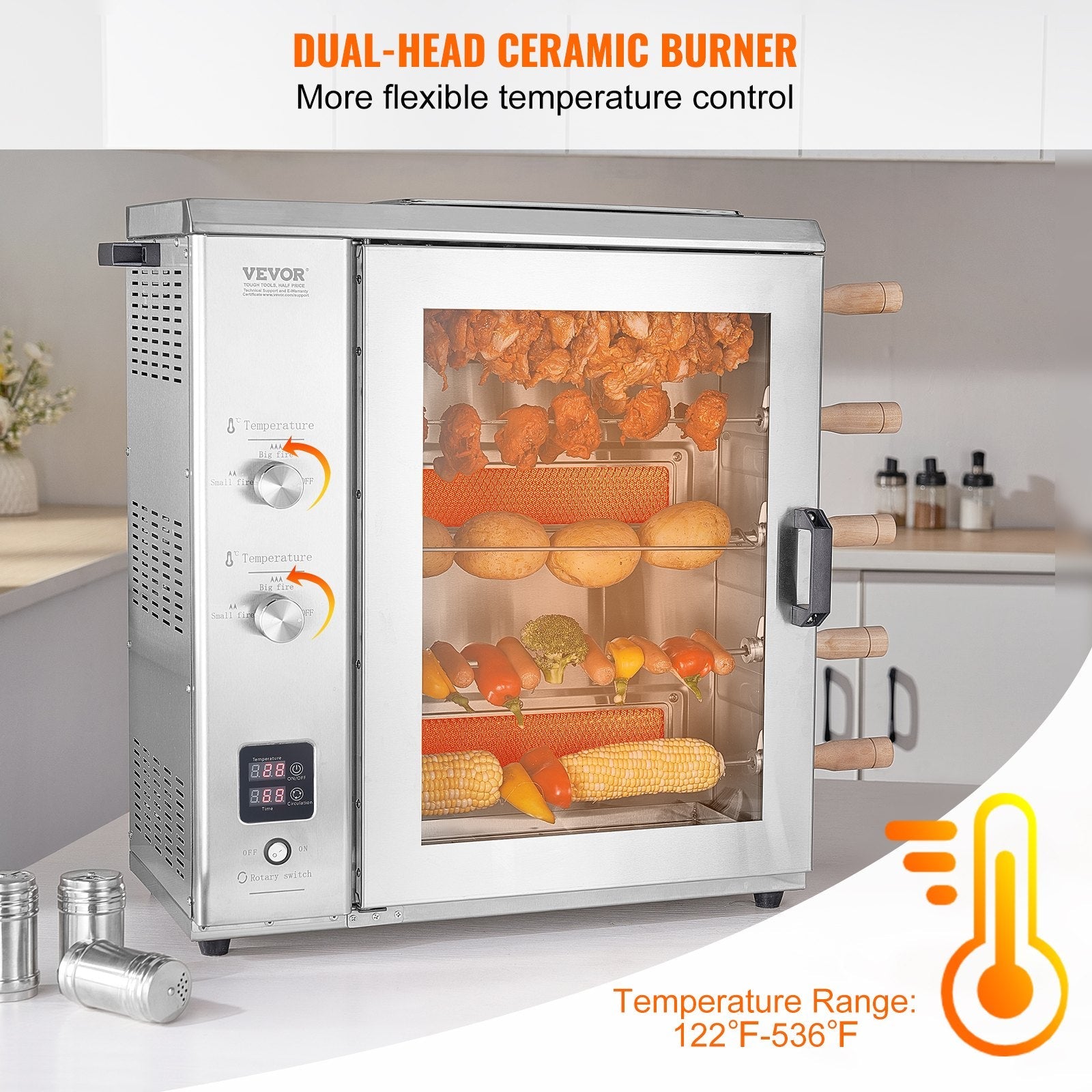 VEVOR Shawarma Grill Machine, 5 Strings of Barbecue Capacity, Chicken Shawarma Cooker Machine with 2 Burners, Gas Vertical Broiler Gyro Rotisserie Oven Doner Kebab Machine, for Home Restaurant Kitchen 