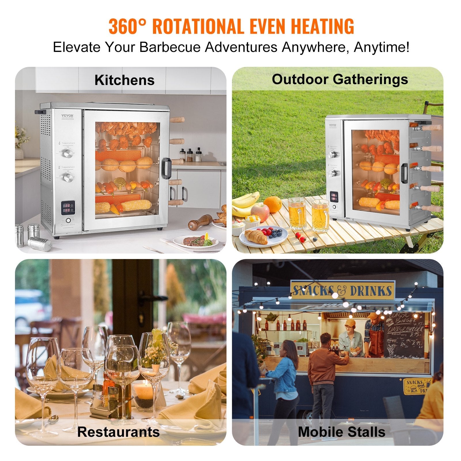 VEVOR Shawarma Grill Machine, 5 Strings of Barbecue Capacity, Chicken Shawarma Cooker Machine with 2 Burners, Gas Vertical Broiler Gyro Rotisserie Oven Doner Kebab Machine, for Home Restaurant Kitchen 