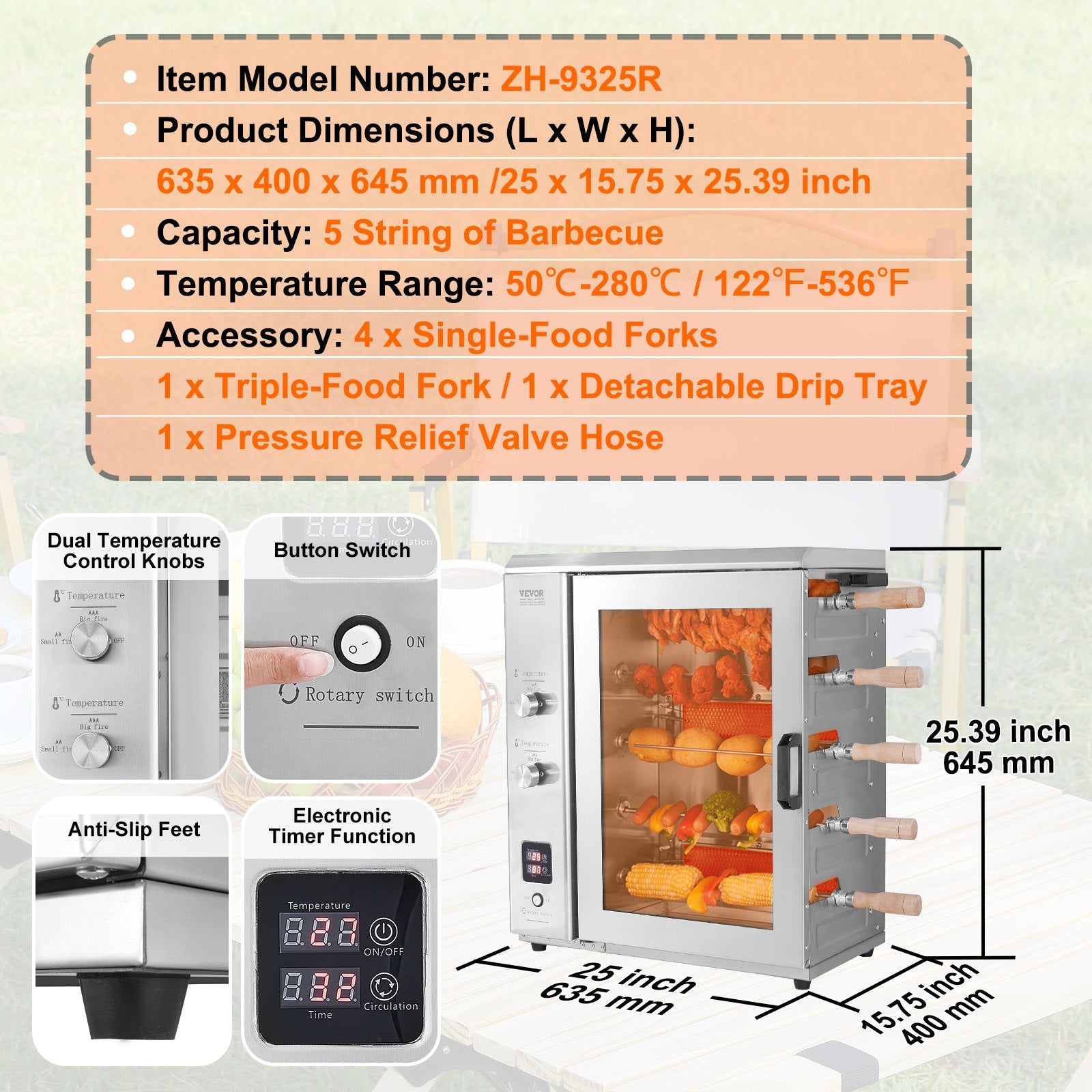 VEVOR Shawarma Grill Machine, 5 Strings of Barbecue Capacity, Chicken Shawarma Cooker Machine with 2 Burners, Gas Vertical Broiler Gyro Rotisserie Oven Doner Kebab Machine, for Home Restaurant Kitchen 