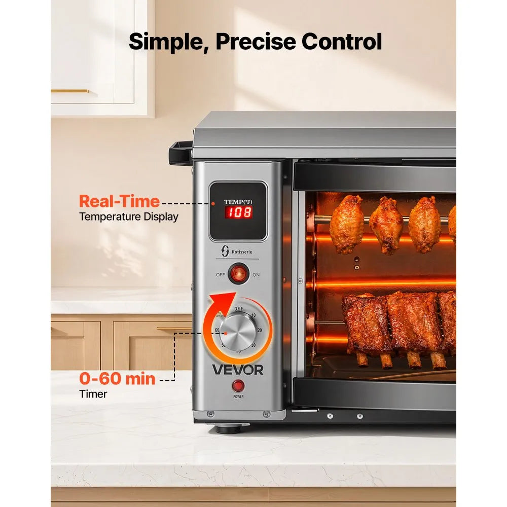 Countertop Vertical Oven Brazilian Flame 2 Auto Rotating Skewers, 1800W Electric Rotisserie Shawarma Machine