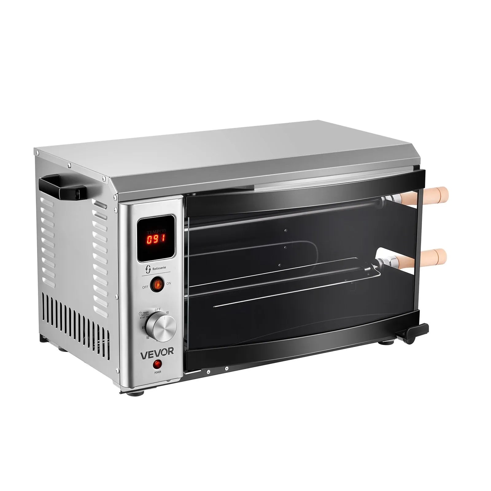 Countertop Vertical Oven Brazilian Flame 2 Auto Rotating Skewers, 1800W Electric Rotisserie Shawarma Machine