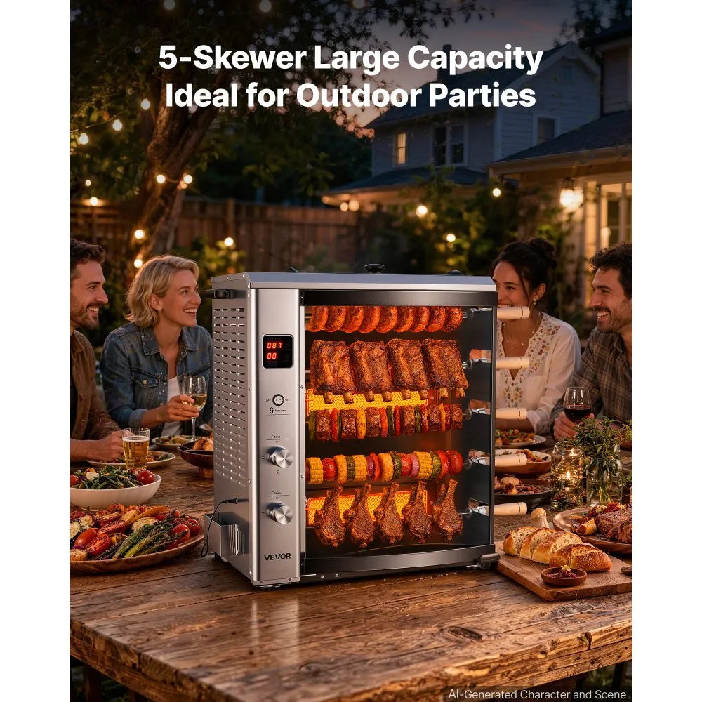 Countertop Vertical Brazilian Rotisserie Oven – 5 Automatic Rotating Skewers