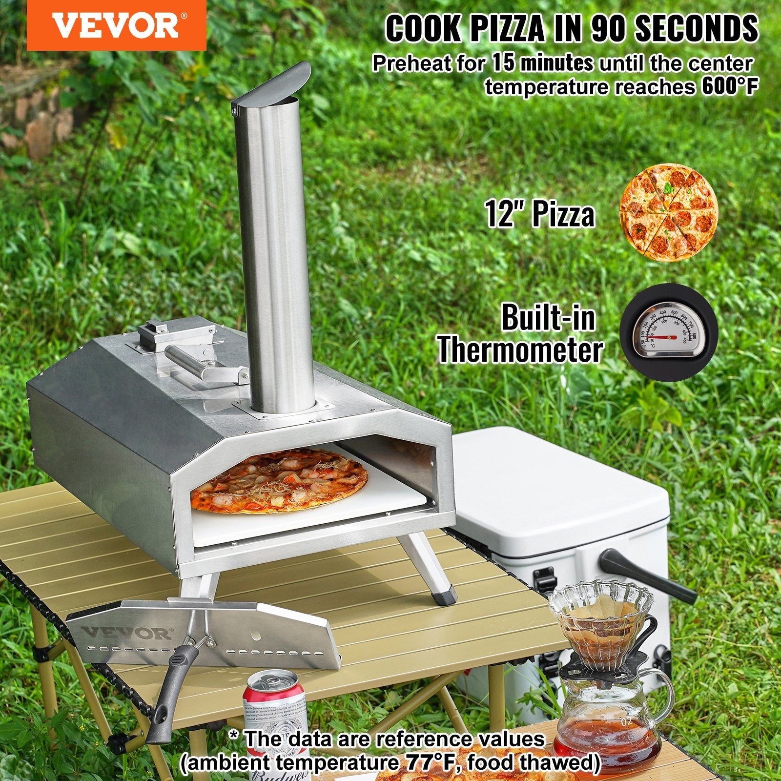 VEVOR 12" Outdoor Pizza Oven Portable Wood Pellet Pizza Oven Stainless Steel BBQ 