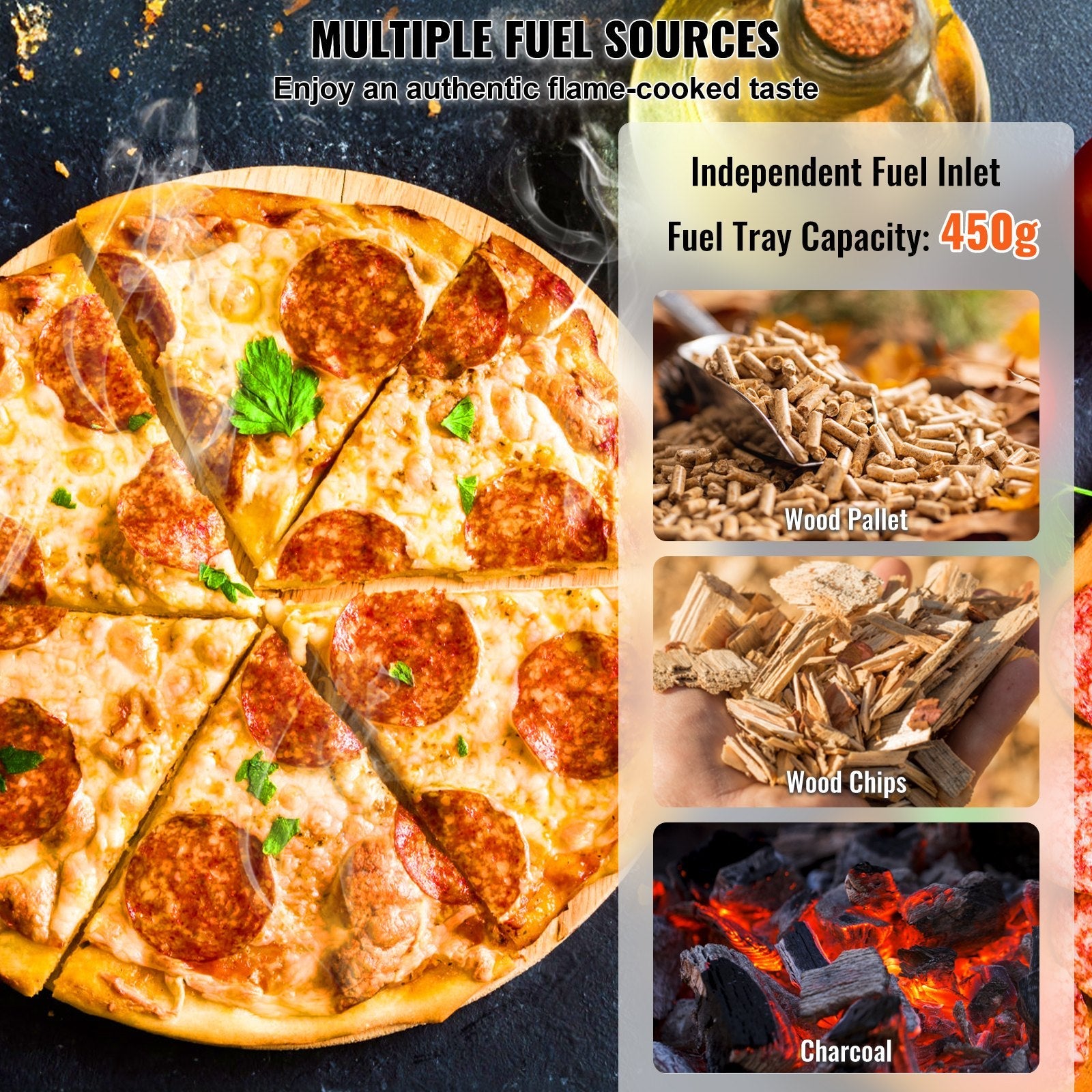 VEVOR 12" Outdoor Pizza Oven Portable Wood Pellet Pizza Oven Stainless Steel BBQ 