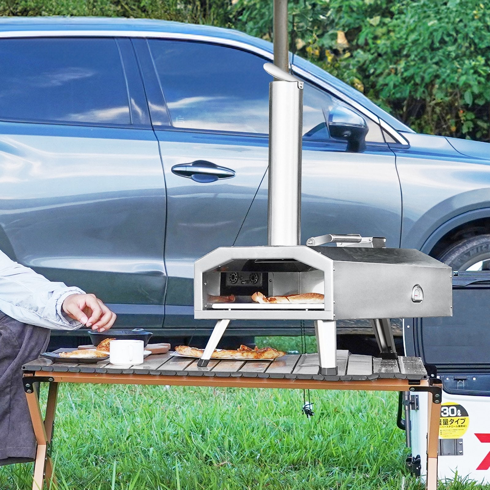 VEVOR 12" Outdoor Pizza Oven Portable Wood Pellet Pizza Oven Stainless Steel BBQ 