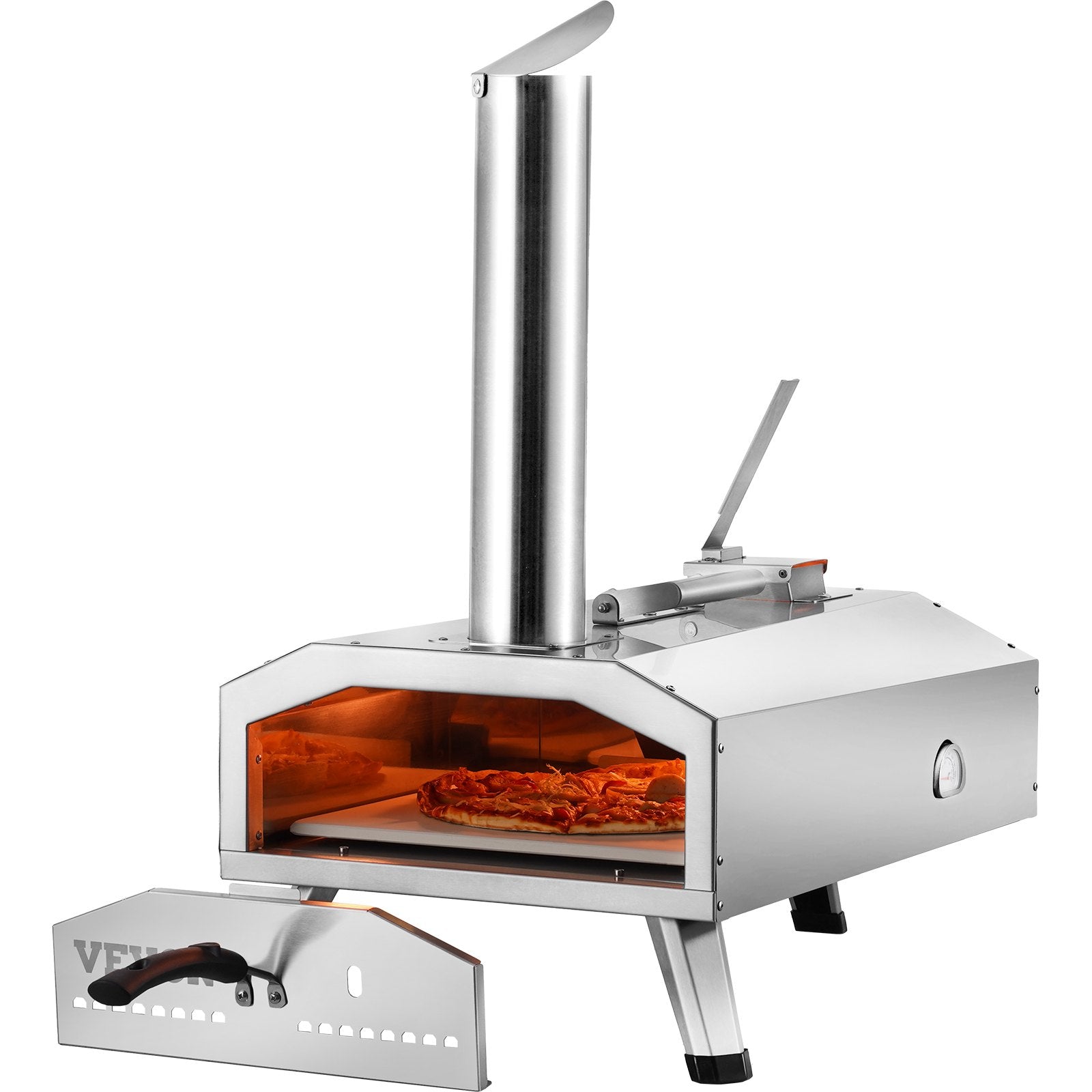 VEVOR 12" Outdoor Pizza Oven Portable Wood Pellet Pizza Oven Stainless Steel BBQ 