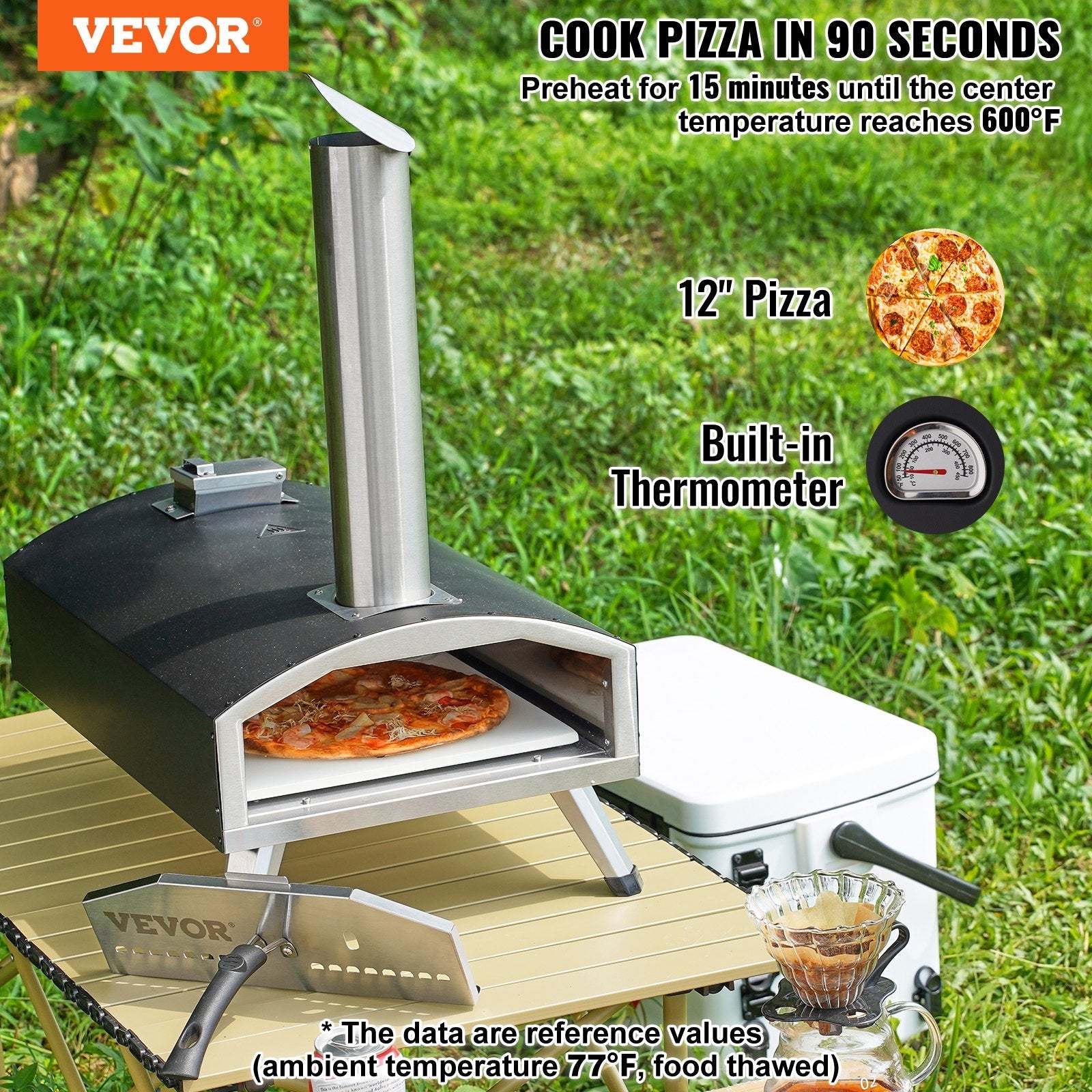 VEVOR 12" Outdoor Pizza Oven Portable Wood Pellet Pizza Oven Iron Spray Camping 
