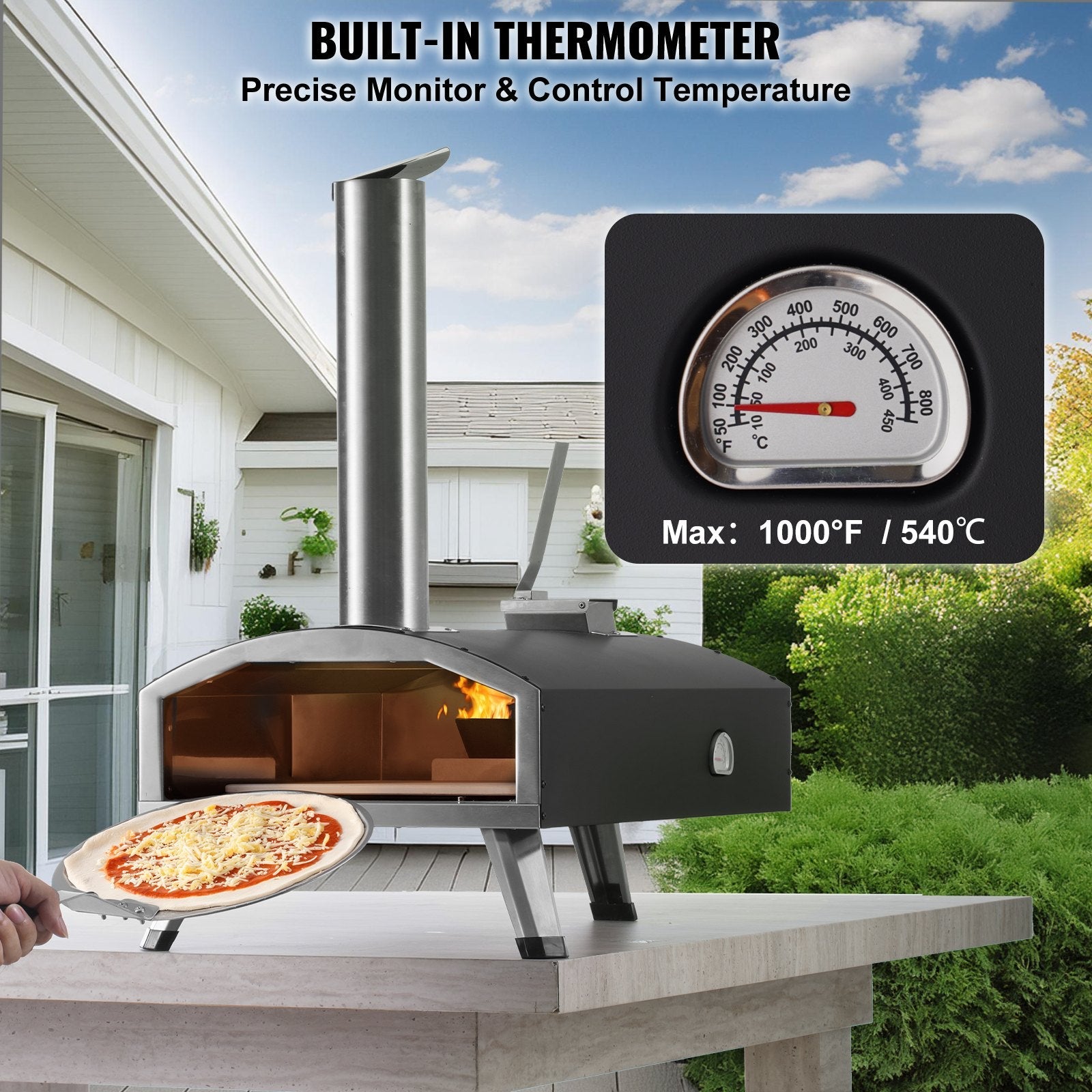 VEVOR 12" Outdoor Pizza Oven Portable Wood Pellet Pizza Oven Iron Spray Camping 