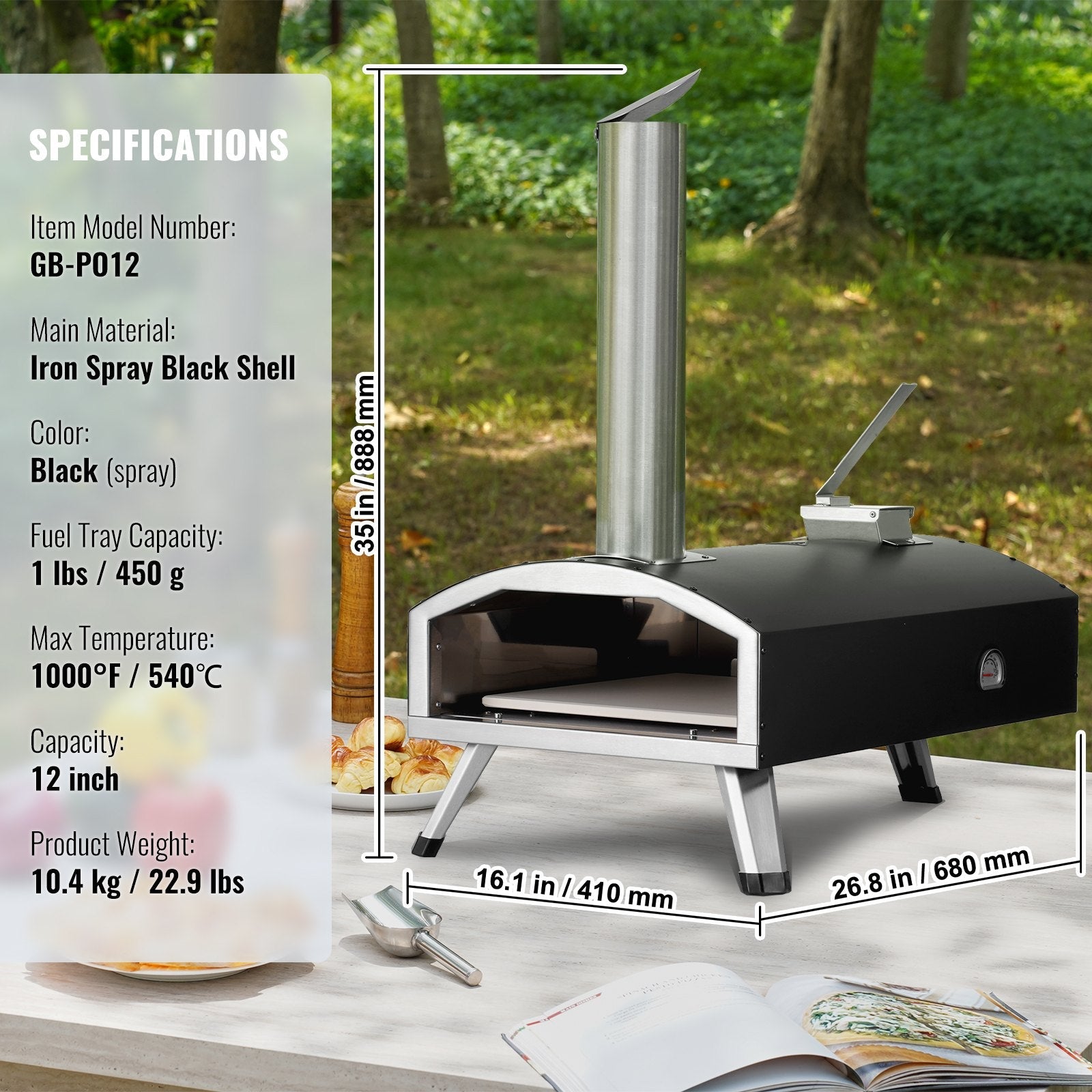 VEVOR 12" Outdoor Pizza Oven Portable Wood Pellet Pizza Oven Iron Spray Camping 