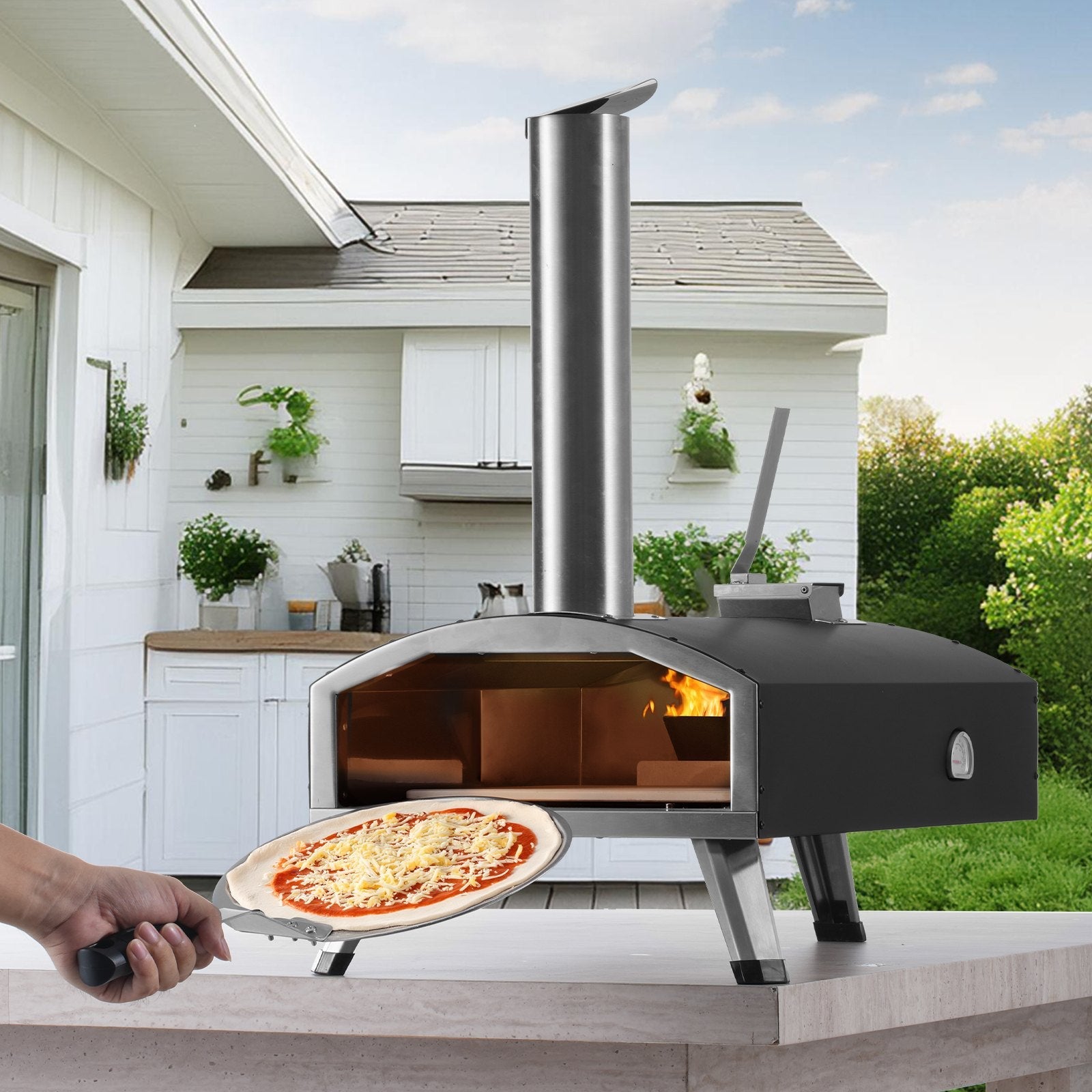 VEVOR 12" Outdoor Pizza Oven Portable Wood Pellet Pizza Oven Iron Spray Camping 
