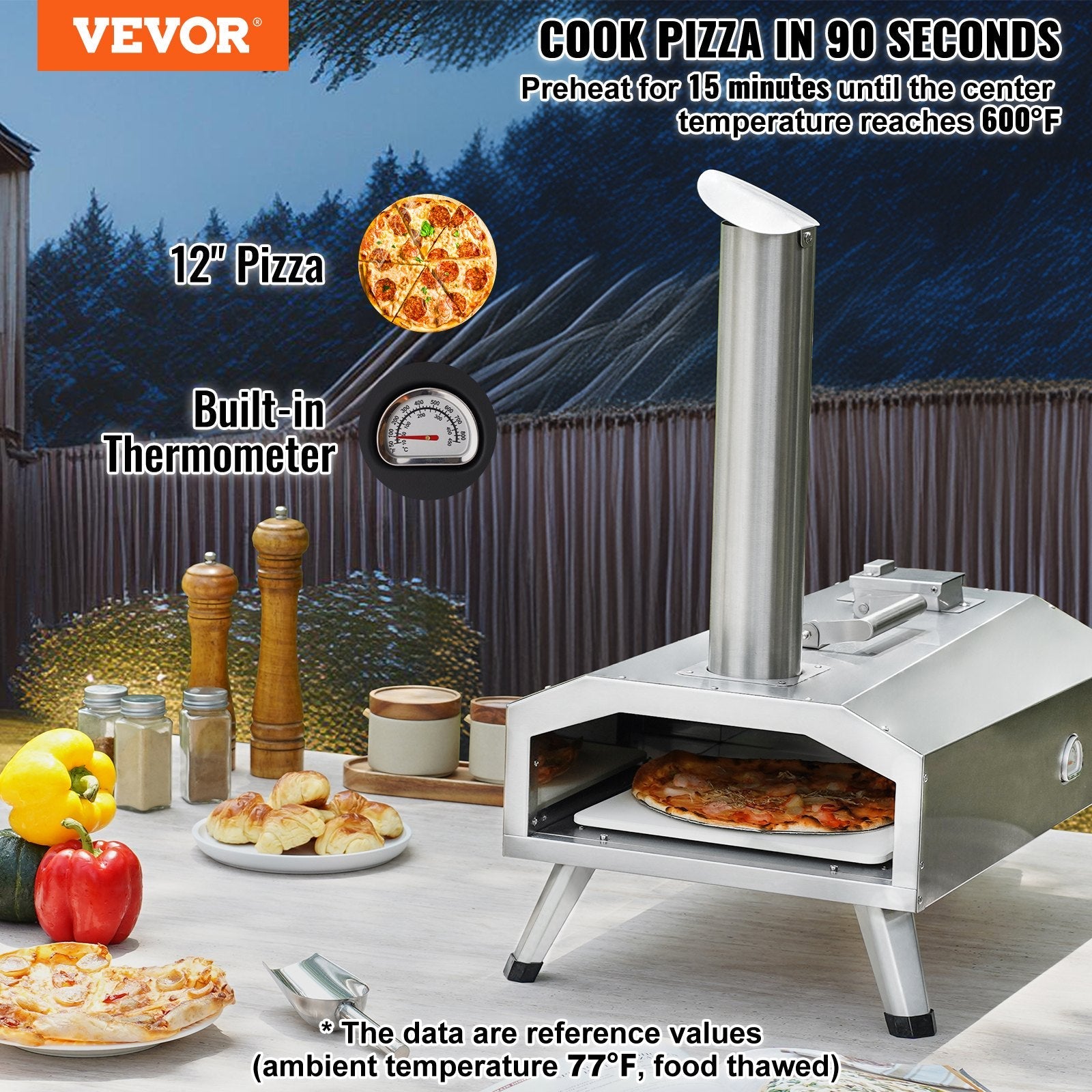 VEVOR 12" Outdoor Pizza Oven Portable Pellet/Gas Pizza Oven Foldable for Camping 