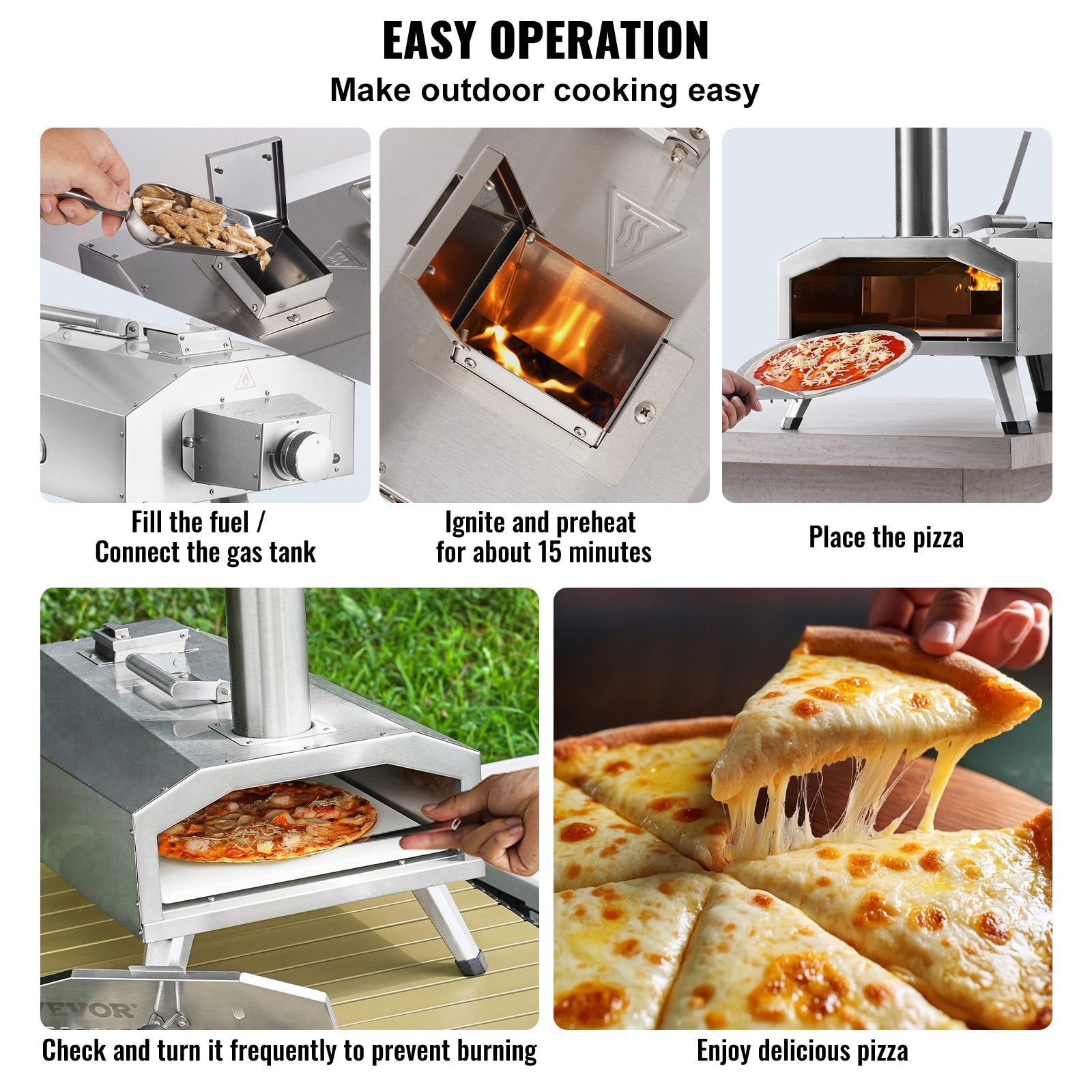 VEVOR 12" Outdoor Pizza Oven Portable Pellet/Gas Pizza Oven Foldable for Camping 