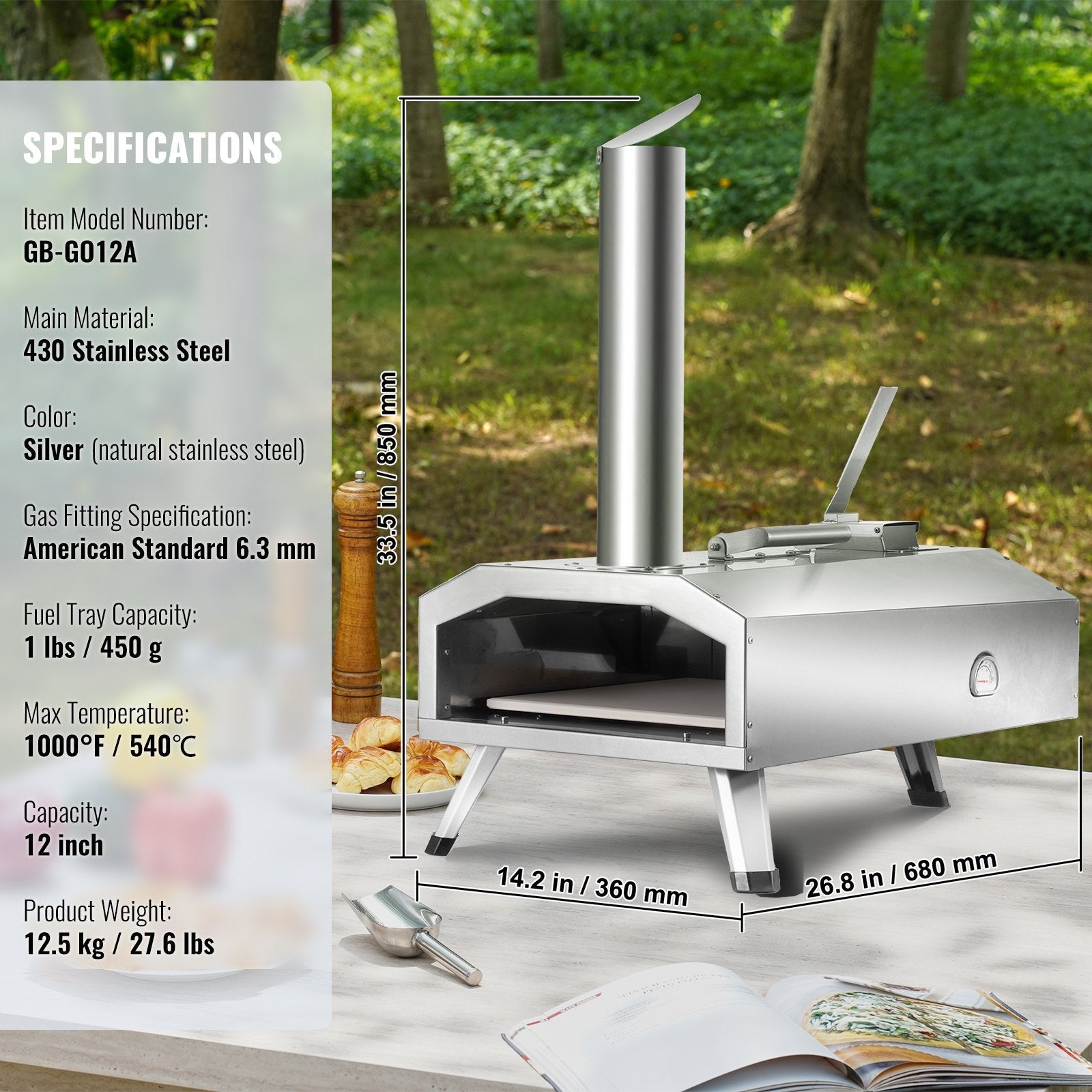 VEVOR 12" Outdoor Pizza Oven Portable Pellet/Gas Pizza Oven Foldable for Camping 