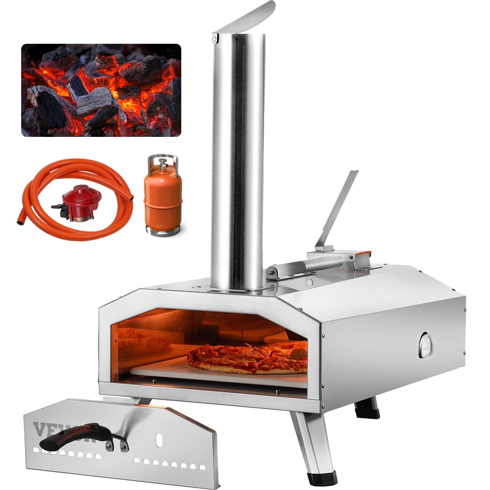 VEVOR 12" Outdoor Pizza Oven Portable Pellet/Gas Pizza Oven Foldable for Camping 