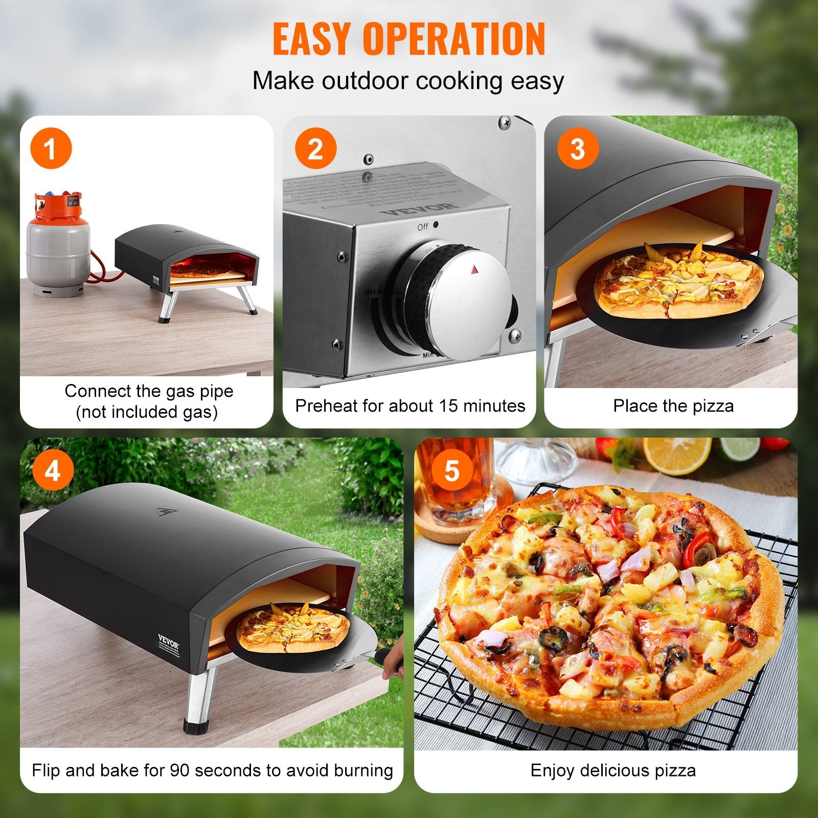 VEVOR 12" Outdoor Pizza Oven Portable Gas Oven Iron Spray Foldable for Camping 