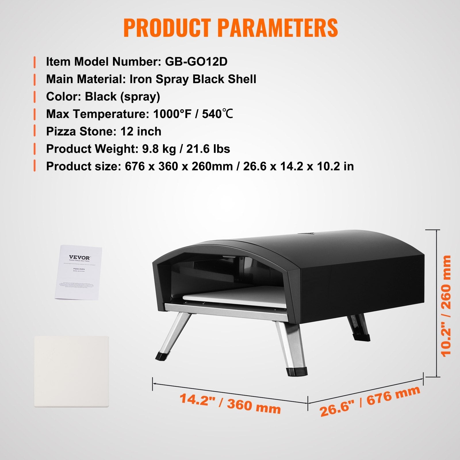 VEVOR 12" Outdoor Pizza Oven Portable Gas Oven Iron Spray Foldable for Camping 