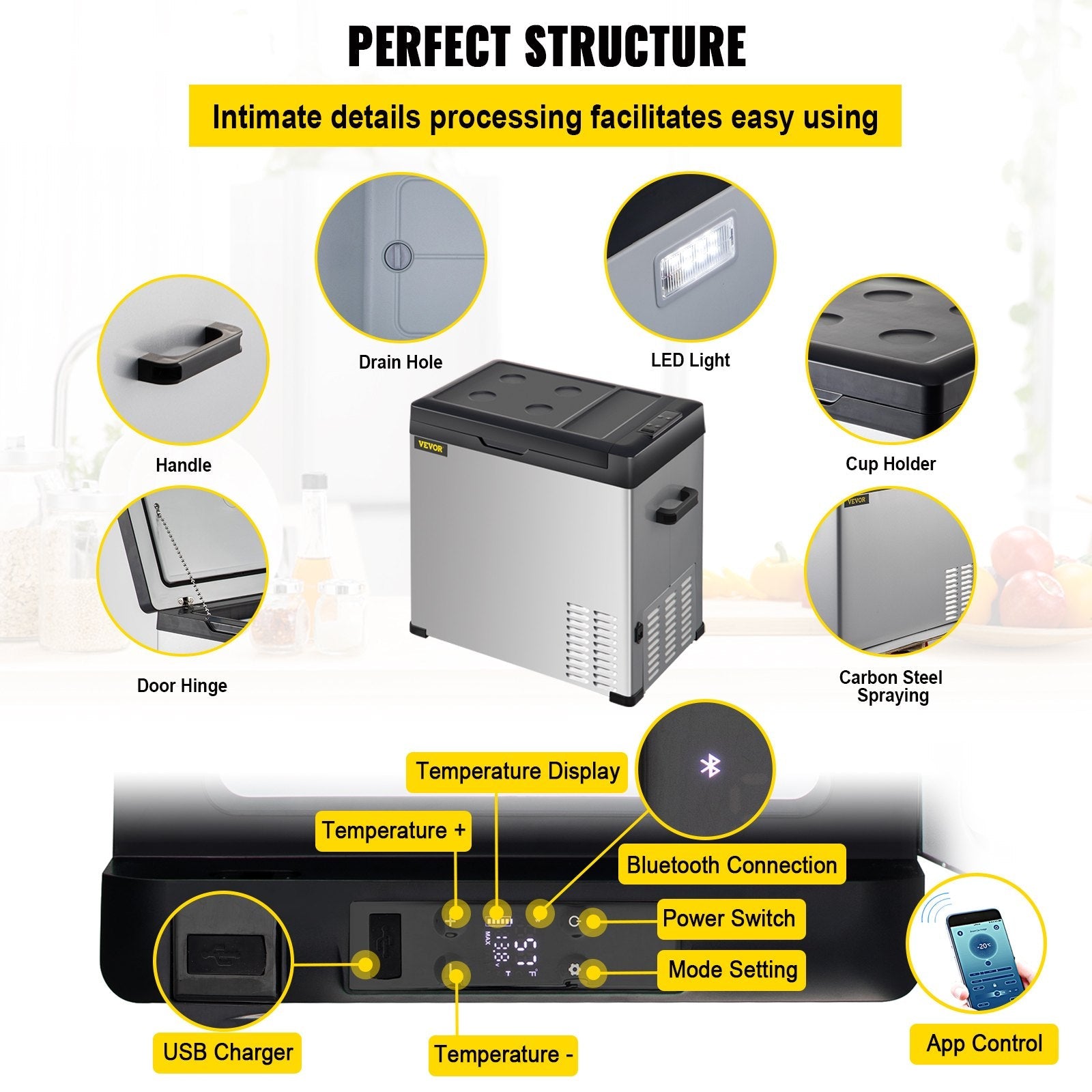 VEVOR Car Refrigerator, 53 Qt, 12v Portable Freezer with Single Zone, 12/24V DC & 110-240V AC Electric Compressor Cooler w/ -4?-68? Cooling Range, for Car Truck Vehicle RV Boat Outdoor & Home use 