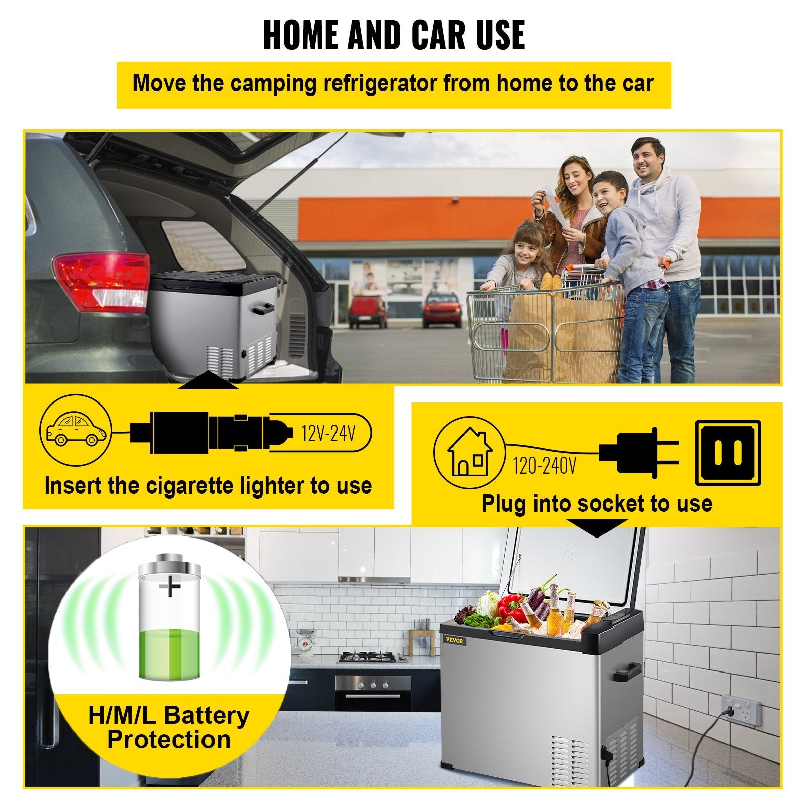 VEVOR Car Refrigerator, 53 Qt, 12v Portable Freezer with Single Zone, 12/24V DC & 110-240V AC Electric Compressor Cooler w/ -4?-68? Cooling Range, for Car Truck Vehicle RV Boat Outdoor & Home use 