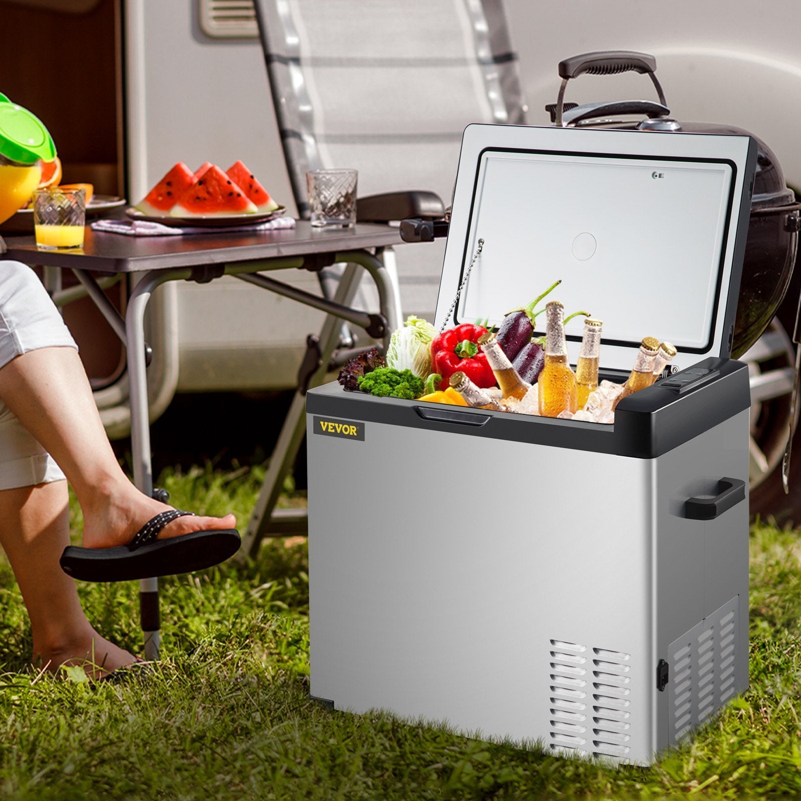 VEVOR Car Refrigerator, 53 Qt, 12v Portable Freezer with Single Zone, 12/24V DC & 110-240V AC Electric Compressor Cooler w/ -4?-68? Cooling Range, for Car Truck Vehicle RV Boat Outdoor & Home use 