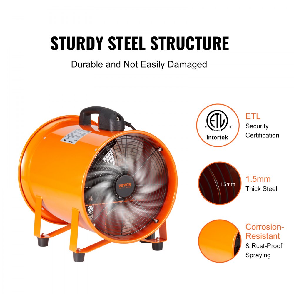 VEVOR Portable Ventilator, 12 inch Heavy Duty Cylinder Fan with 33ft Duct Hose, 585W Strong Shop Exhaust Blower 3198CFM, Industrial Utility Blower for Sucking Dust, Smoke, Smoke Home/Workplace 
