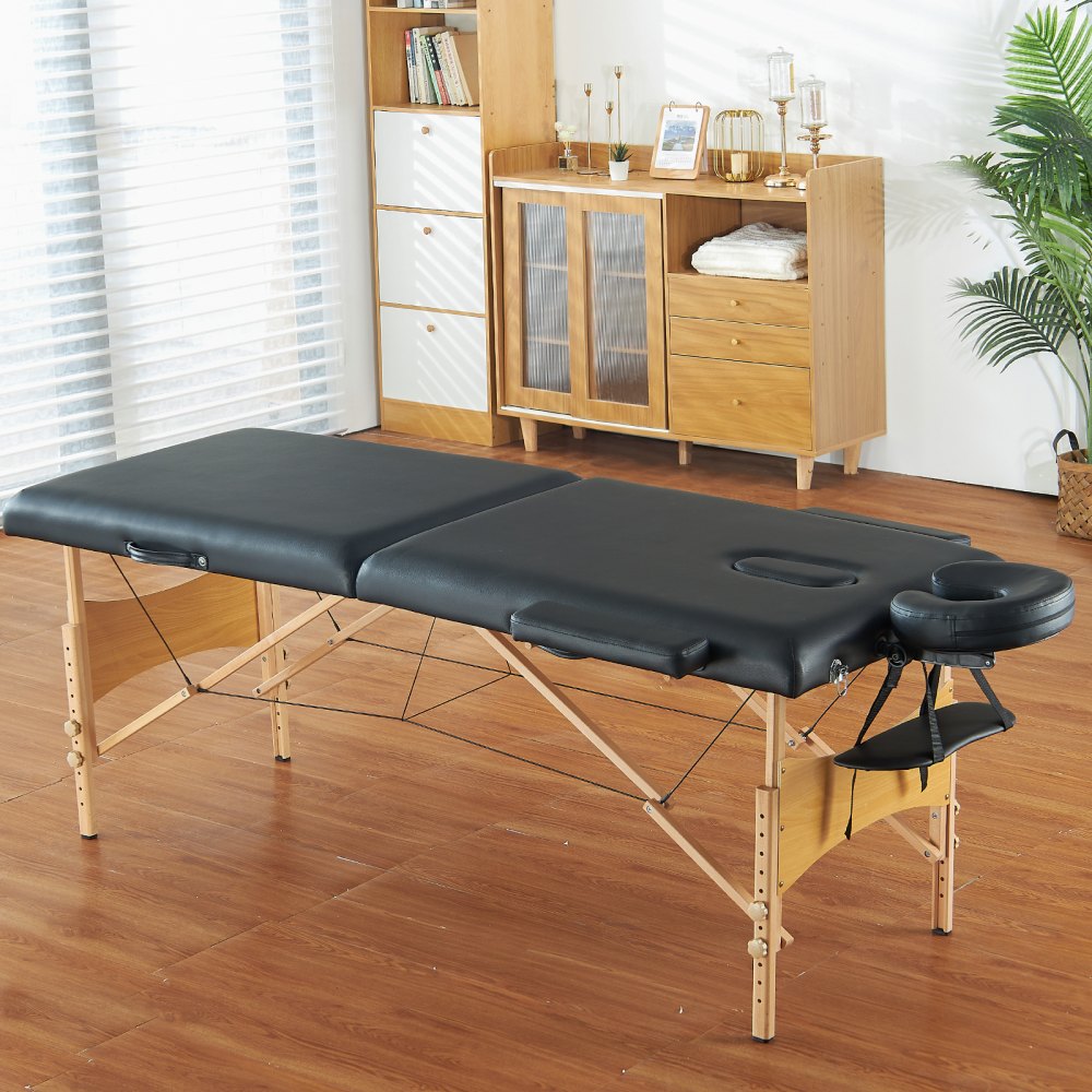 VEVOR Portable Massage Table 28" W, 2 Folding Lightweight Massage Table, 8-Level Height Adjustable Salon Tattoo Bed, Spa Table with Headrest, Armrests, Hand Pallet & Carrying Bag, 600LBS 