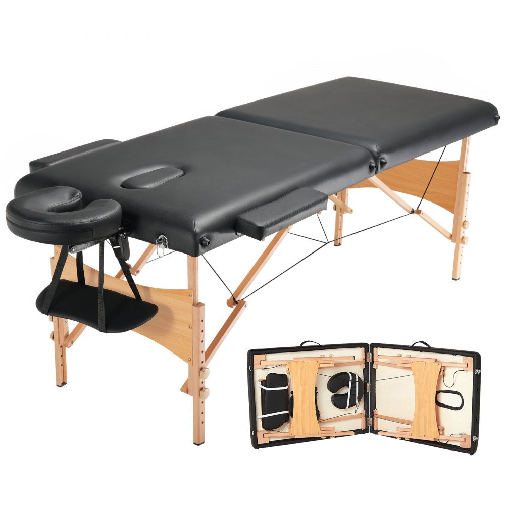 VEVOR Portable Massage Table 28" W, 2 Folding Lightweight Massage Table, 8-Level Height Adjustable Salon Tattoo Bed, Spa Table with Headrest, Armrests, Hand Pallet & Carrying Bag, 600LBS 
