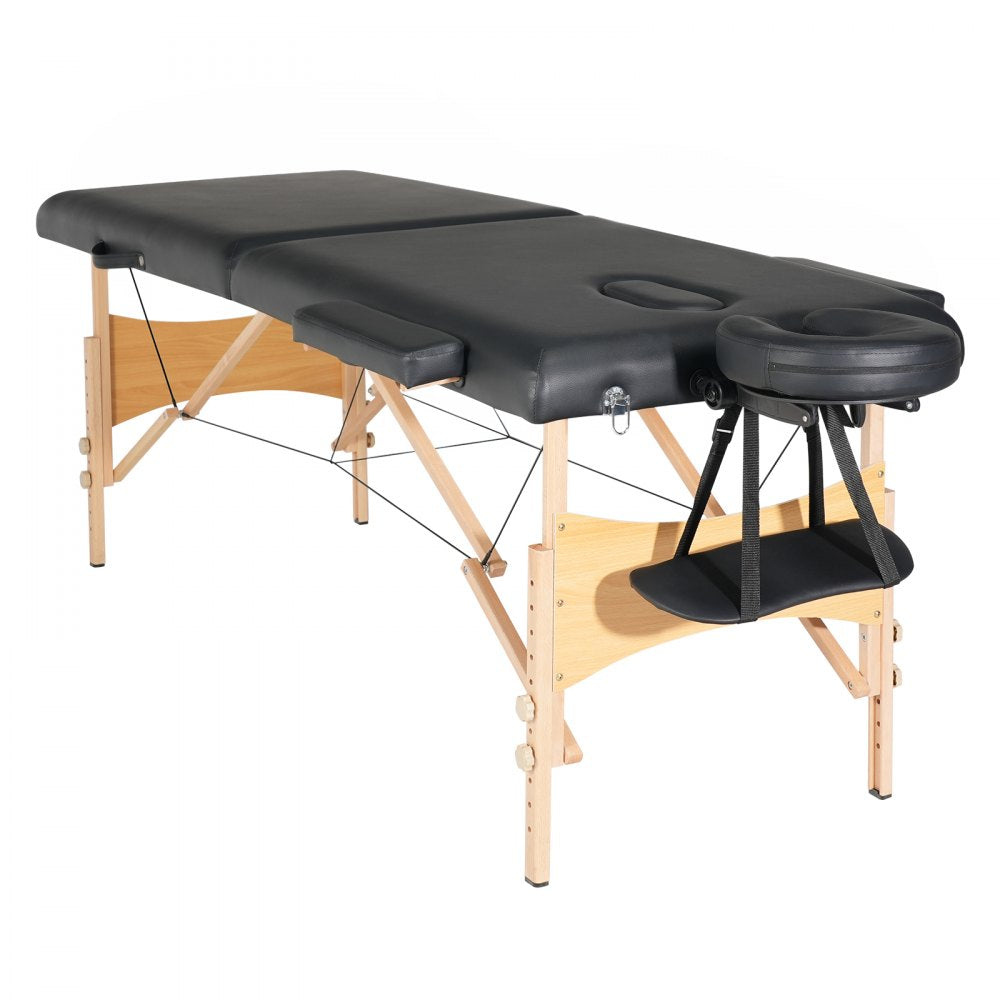 VEVOR Portable Massage Table 28" W, 2 Folding Lightweight Massage Table, 8-Level Height Adjustable Salon Tattoo Bed, Spa Table with Headrest, Armrests, Hand Pallet & Carrying Bag, 600LBS 