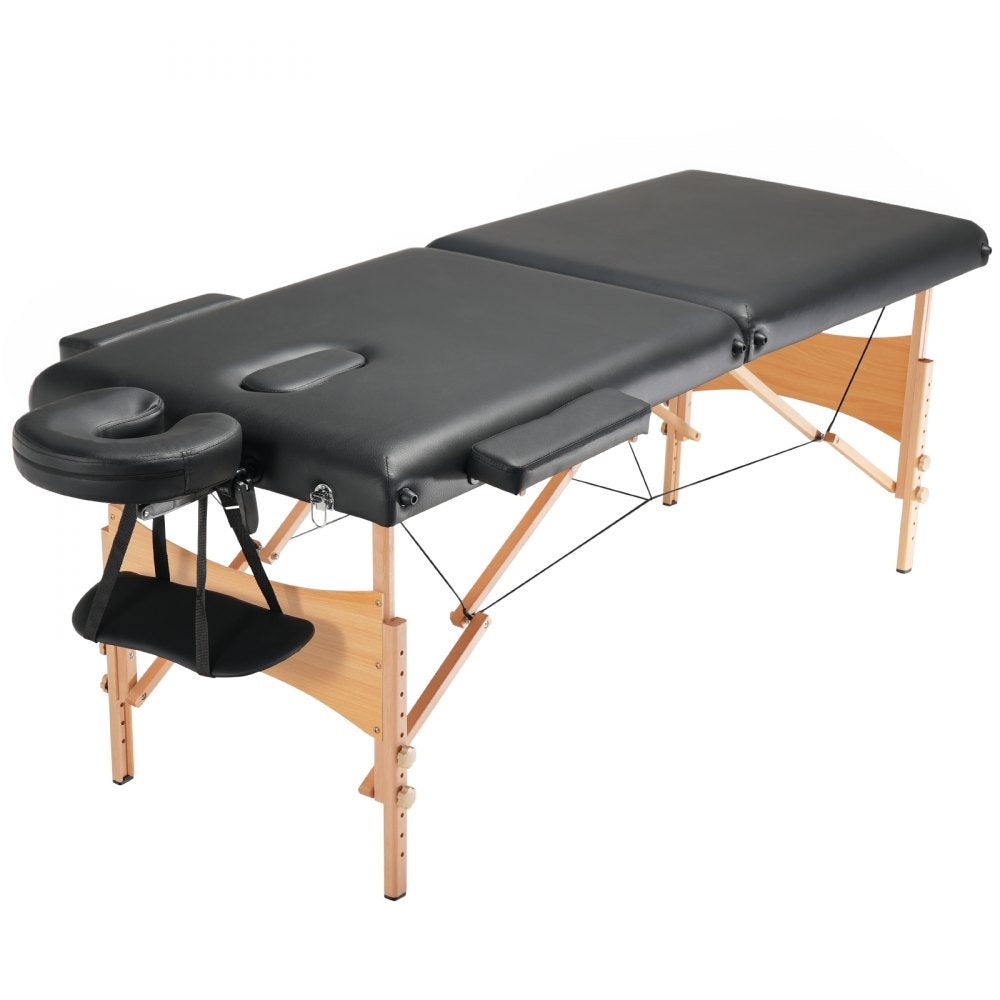 VEVOR Portable Massage Table 28" W, 2 Folding Lightweight Massage Table, 8-Level Height Adjustable Salon Tattoo Bed, Spa Table with Headrest, Armrests, Hand Pallet & Carrying Bag, 600LBS 