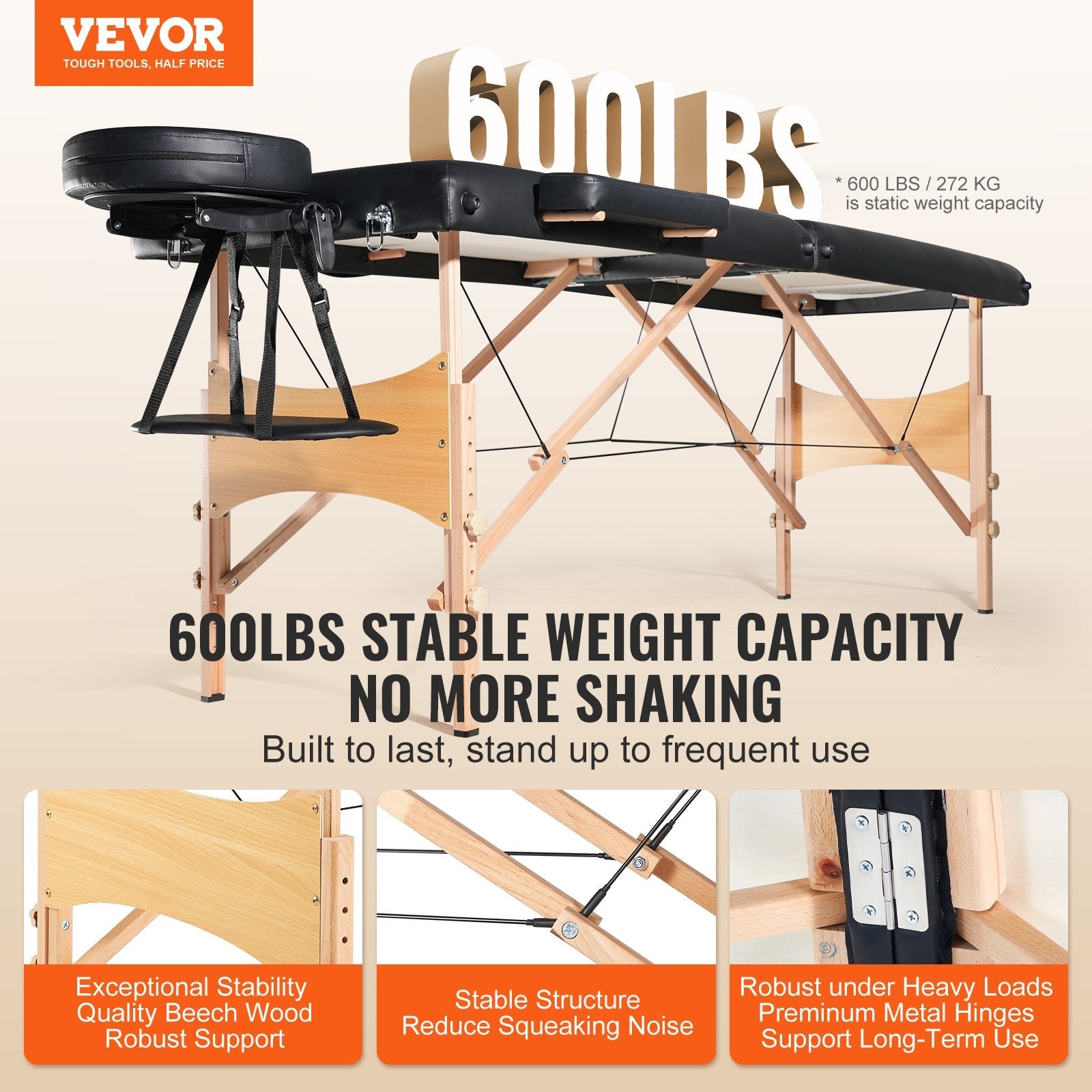VEVOR Portable Massage Table 24" W, 2 Folding Lightweight Massage Table, 8-Level Height Adjustable Salon Tattoo Bed, Spa Table with Headrest, Armrests, Hand Pallet & Carrying Bag, 600LBS 
