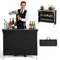 Folding Portable Bar Table with Dual Storage Shelves & Carry Bag
