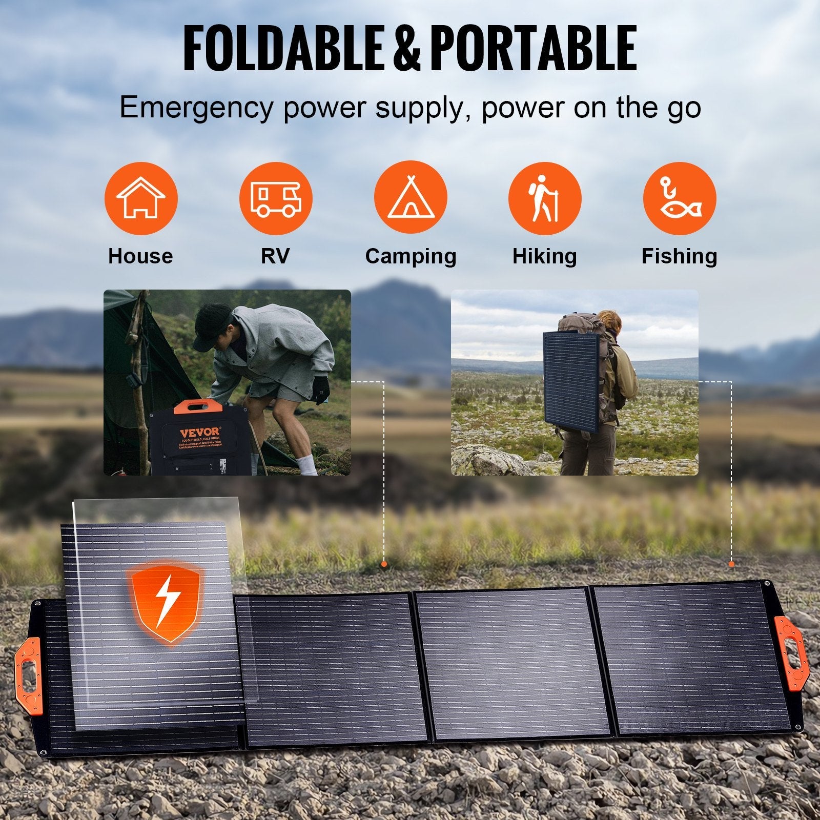 VEVOR Portable Monocrystalline Solar Panel, 200W Foldable Monocrystalline ETFE Solar Charger, 23% Efficiency Solar Panel with MC4 Output, IP67 Waterproof for Power Stations, Camping, Hiking, Off-Grid 