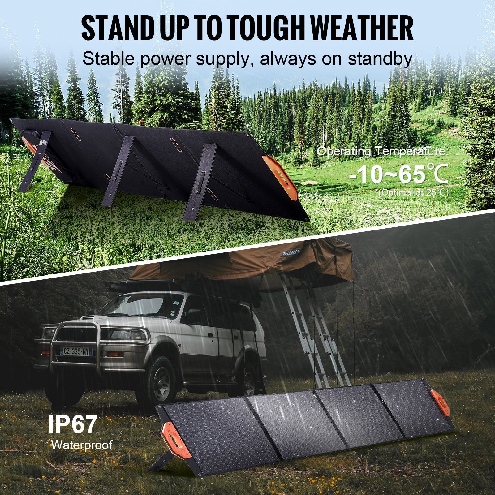 VEVOR Portable Monocrystalline Solar Panel, 200W Foldable Monocrystalline ETFE Solar Charger, 23% Efficiency Solar Panel with MC4 Output, IP67 Waterproof for Power Stations, Camping, Hiking, Off-Grid 