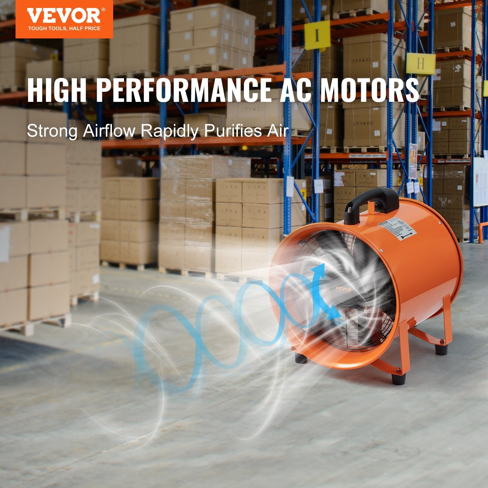 VEVOR Portable Ventilator, 10 inch Heavy Duty Cylinder Fan with 16.4ft Duct Hose, 380W Strong Shop Exhaust Blower 1893FM, Industrial Utility Blower for Sucking Dust, Smoke, Smoke Home/Workplace 