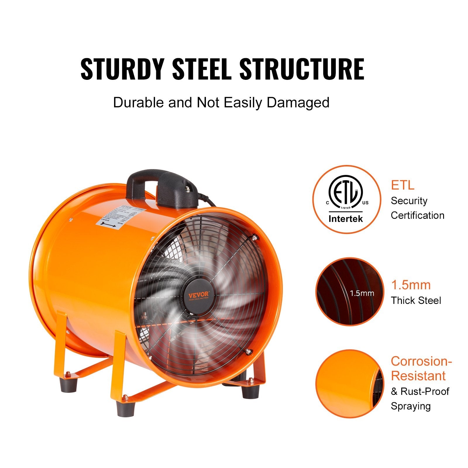 VEVOR Portable Ventilator, 12 inch Heavy Duty Cylinder Fan with 16.4ft Duct Hose, 585W Strong Shop Exhaust Blower 3198CFM, Industrial Utility Blower for Sucking Dust, Smoke, Smoke Home/Workplace 