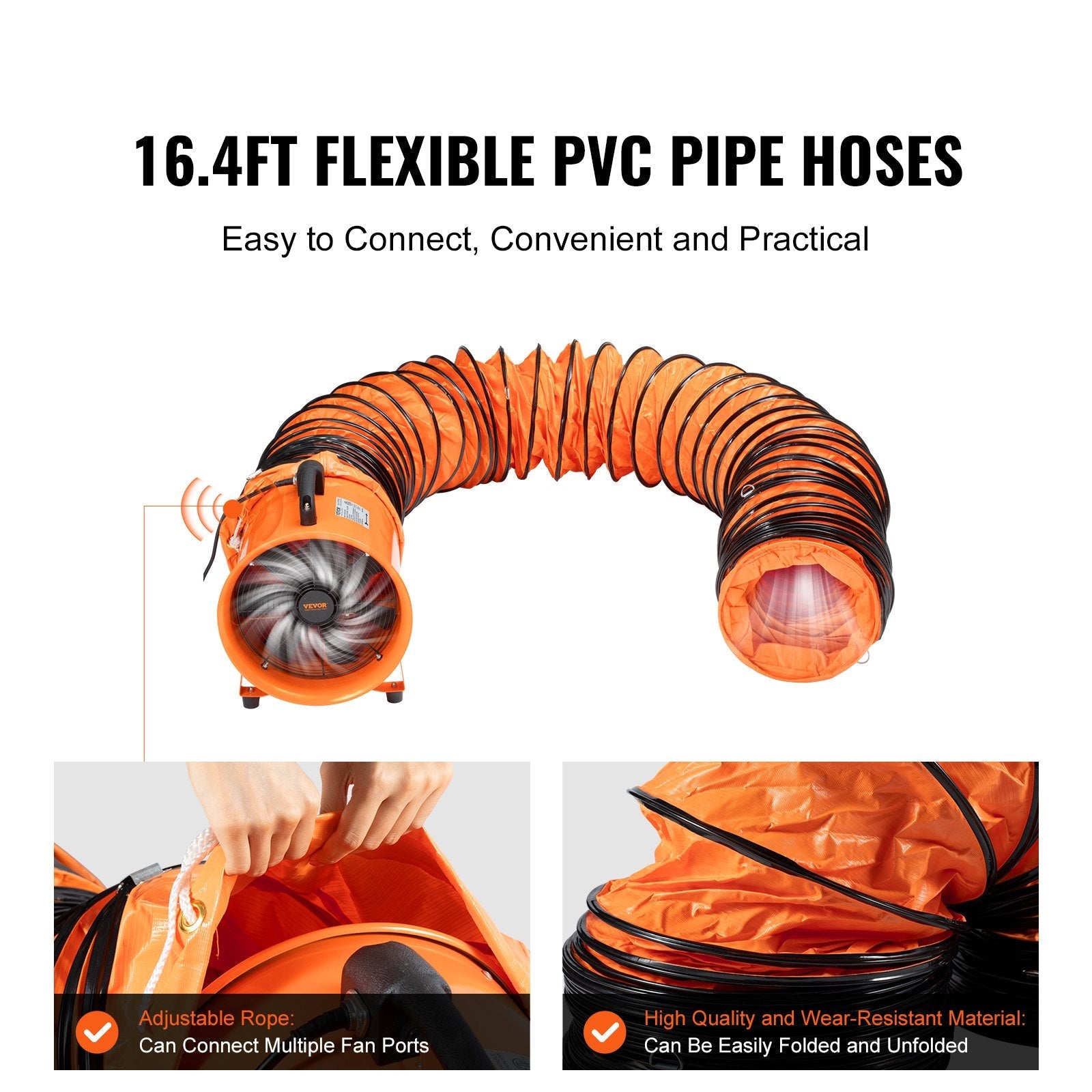 VEVOR Portable Ventilator, 12 inch Heavy Duty Cylinder Fan with 16.4ft Duct Hose, 585W Strong Shop Exhaust Blower 3198CFM, Industrial Utility Blower for Sucking Dust, Smoke, Smoke Home/Workplace 