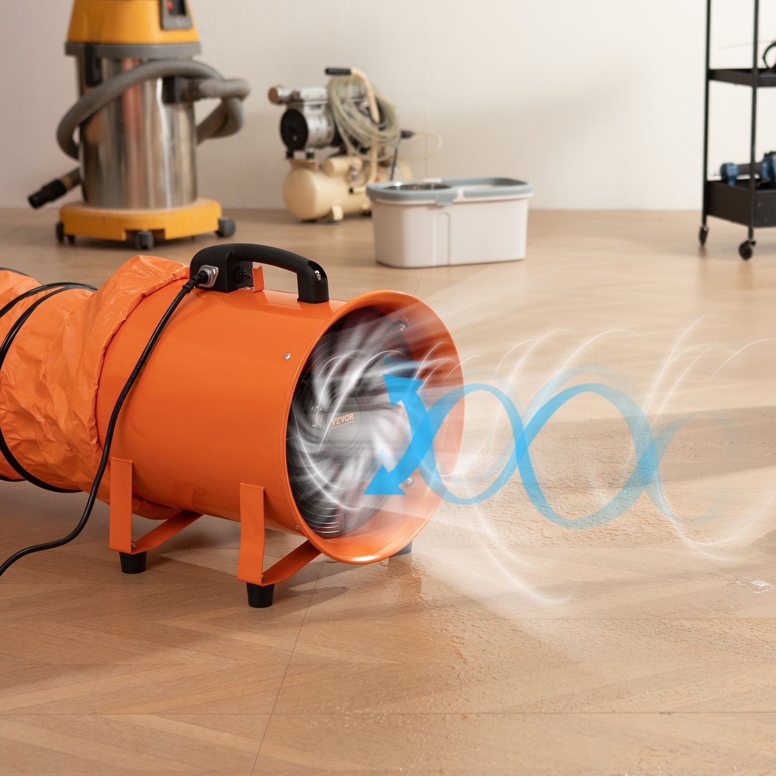 VEVOR Portable Ventilator, 8 inch Heavy Duty Cylinder Fan with 16.4ft Duct Hose, 195W Strong Shop Exhaust Blower 1070CFM, Industrial Utility Blower for Sucking Dust, Smoke, Smoke Home/Workplace 