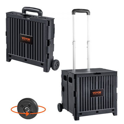 VEVOR Foldable Utility Cart, 80 lbs Load Capacity, Folding Portable Rolling Crate Handcart with Durable Heavy Duty Telescoping Handle and 2 Wheels for Travel Shopping Moving Luggage Office Use, Black 