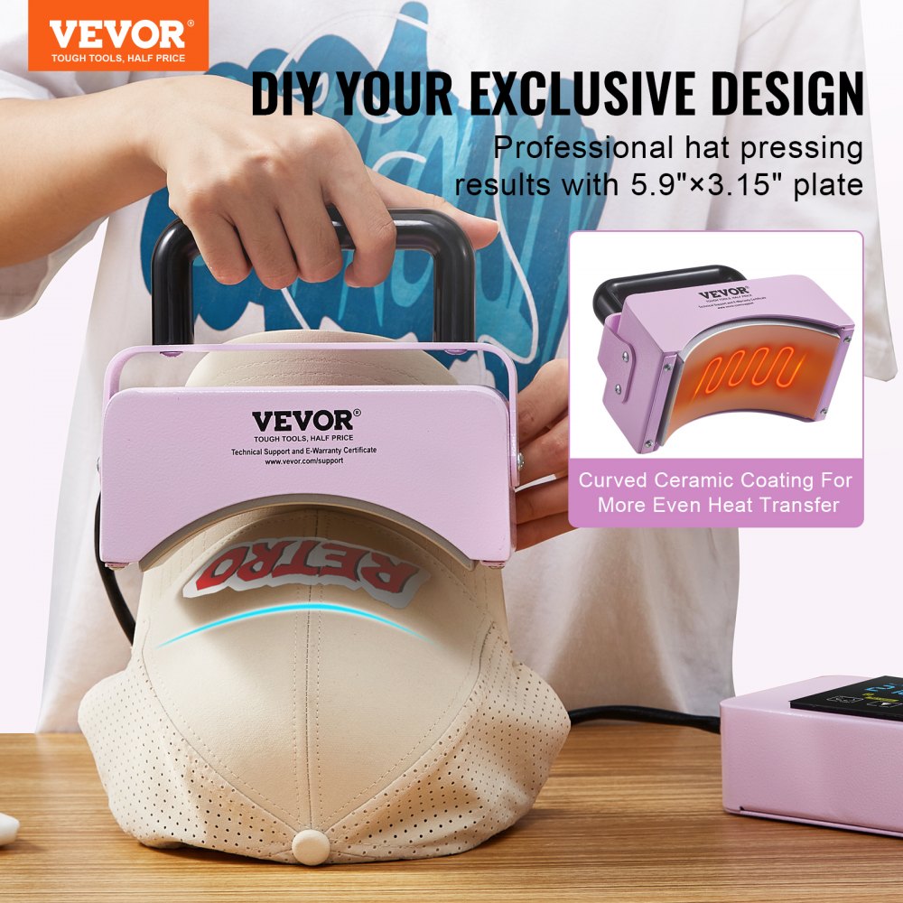 VEVOR Hat Press Machine Mini Hat Heat Press for Caps 5.9x3.15 inch Plate Purple 