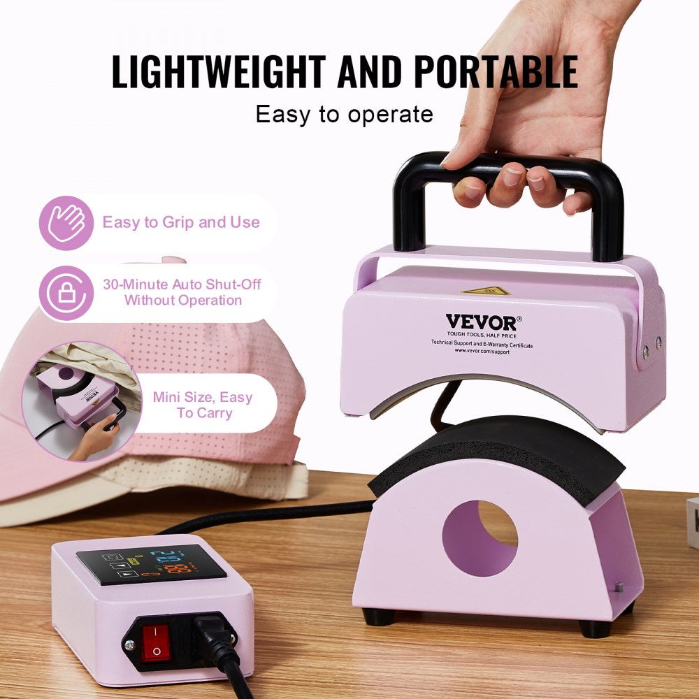 VEVOR Hat Press Machine Mini Hat Heat Press for Caps 5.9x3.15 inch Plate Purple 