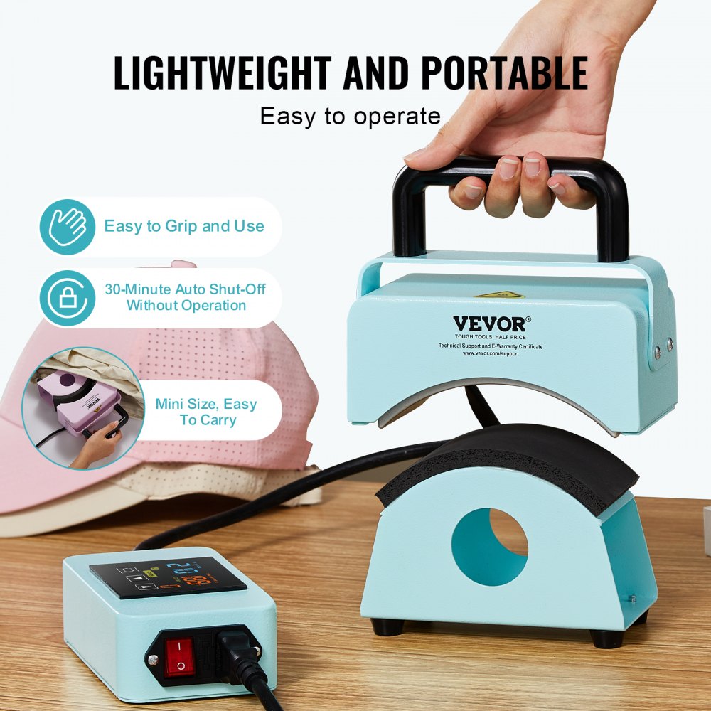 VEVOR Hat Press Machine Mini Hat Heat Press for Caps 5.9x3.15 inch Plate Green 